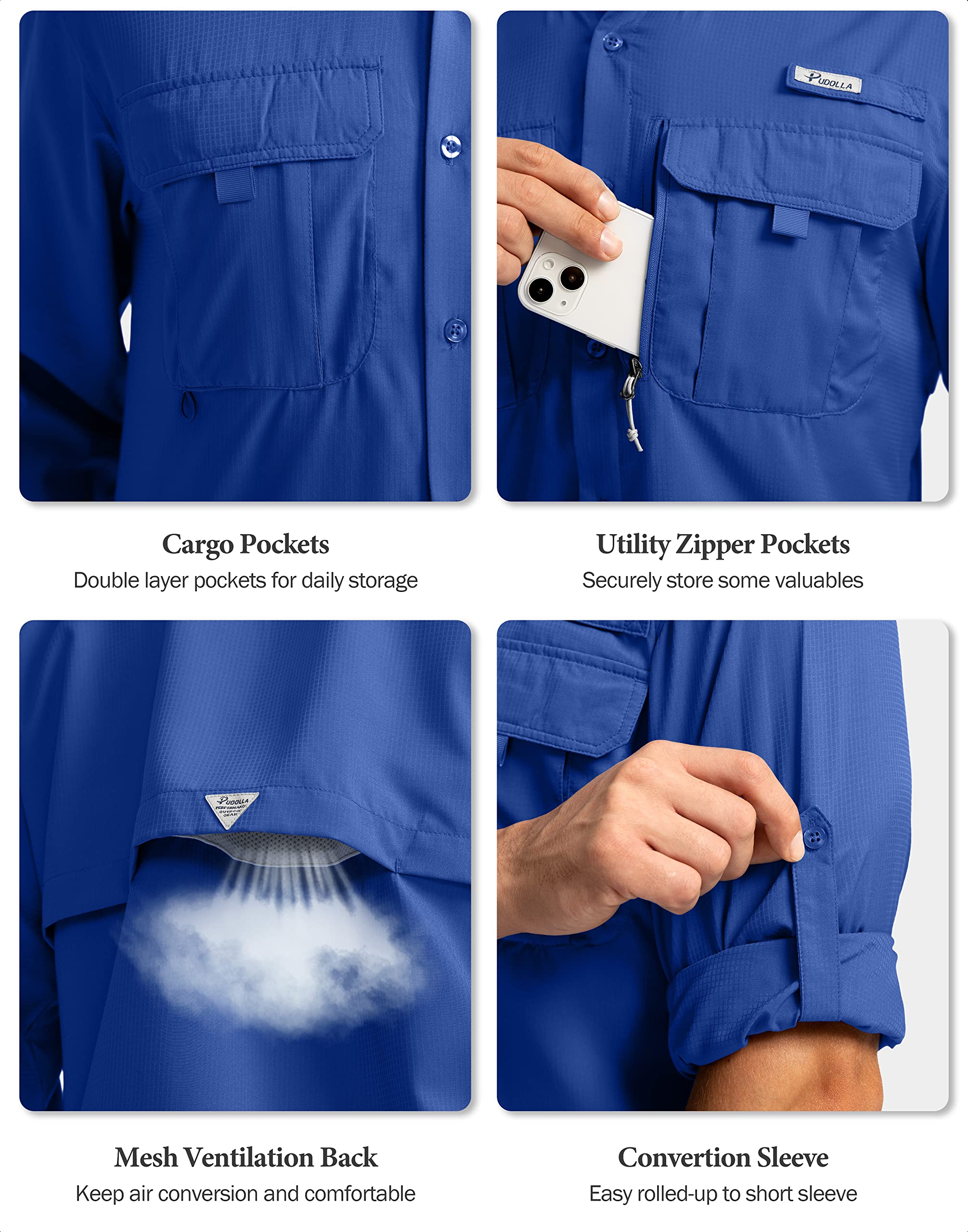UPF50+ Men's Fishing Shirts Long Sleeve Sun Protection for Outdoor Work & Travel