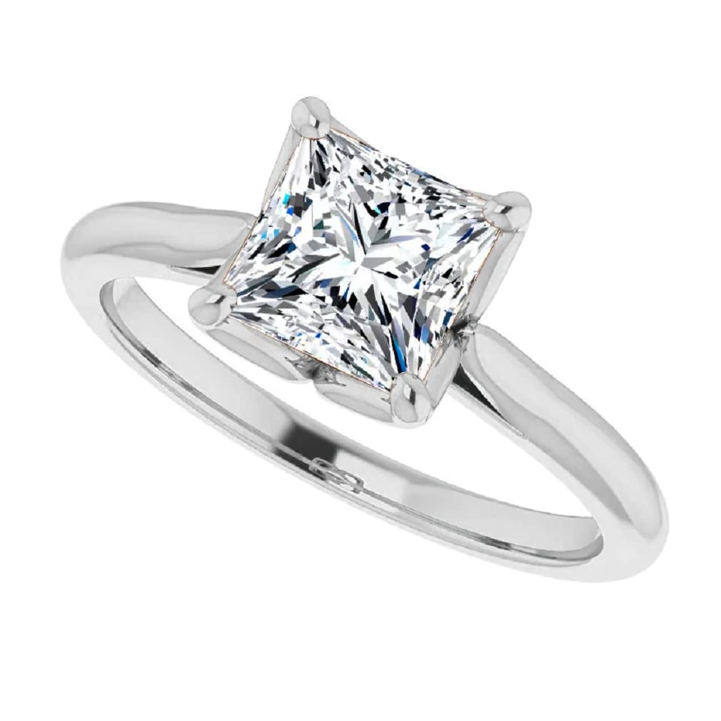 10K Solid White Gold Handmade Engagement Rings - 1.0 CT Princess Cut Moissanite Diamond Solitaire Wedding Band Set for Women, Bridal Jewelry Gift for Her - Perfect for Proposals, Anniversaries & Special Occasions