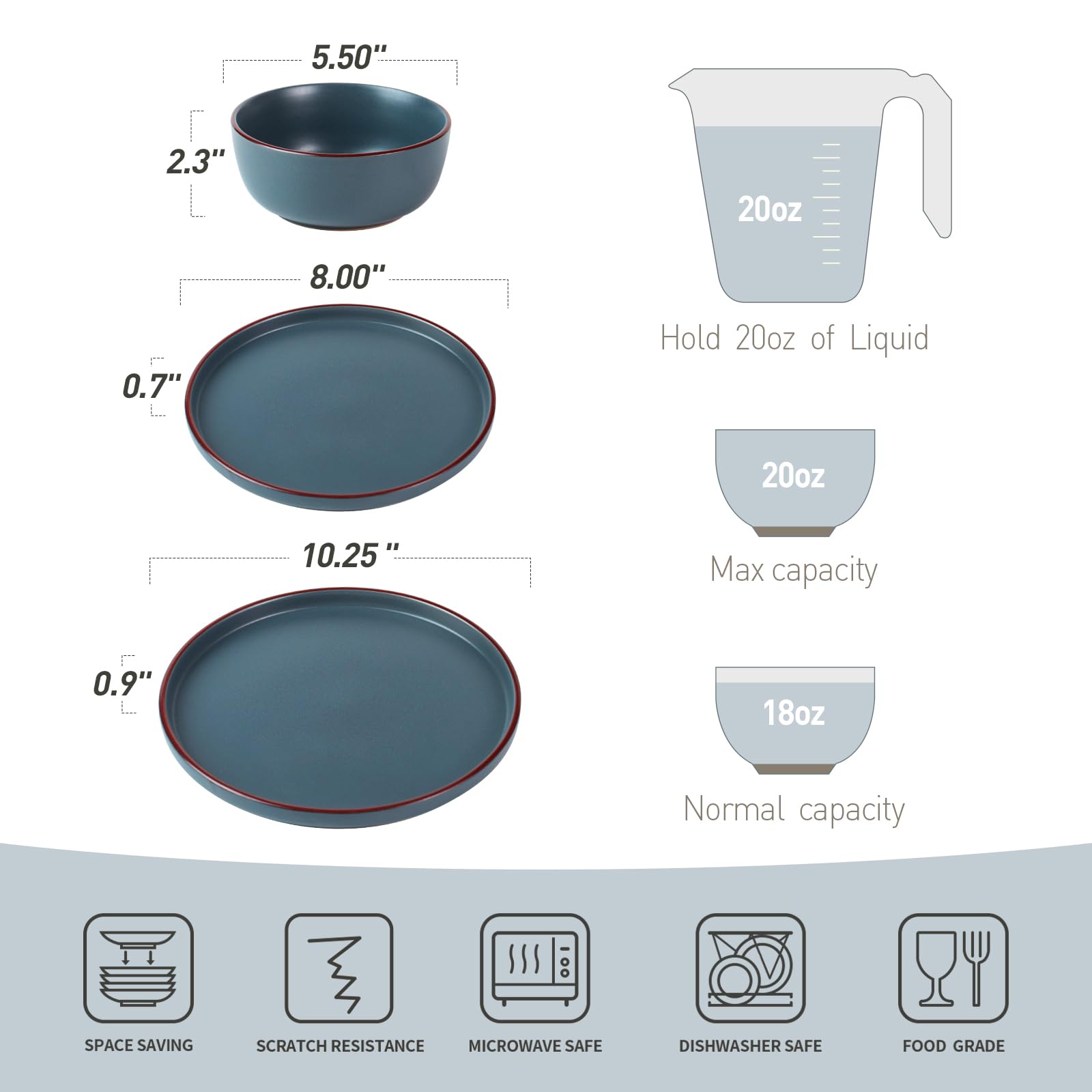 Famiware 12-Piece Stoneware Dinnerware Set - Mercury Plates & Bowls for 4, Microwave & Dishwasher Safe, Durable Charcoal Gray Tableware - Perfect for Family Dinners, Parties & Everyday Use