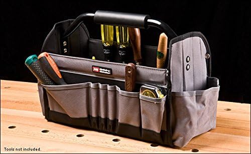 McGuire-Nicholas 15 Inch Collapsible Tool Tote Bag - Heavy Duty Grey & Black Tool Organizer for Electricians, Plumbers & DIY Projects - Portable Workshop Storage for Wrenches, Screwdrivers & Hand Tools