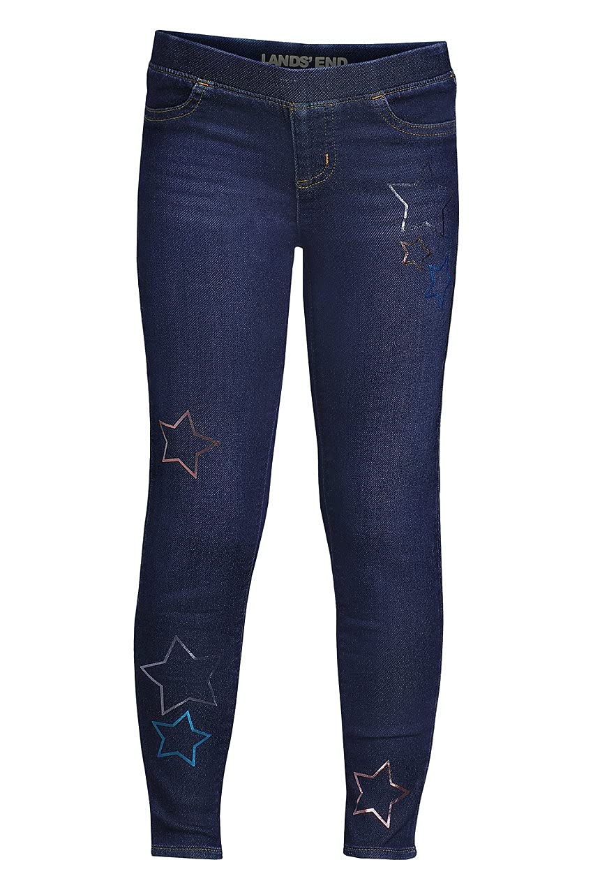 Lands' End Girls' Stretch Denim Jeggings with Iron-On Knee Patches - Comfortable & Durable for School, Play & Everyday Wear