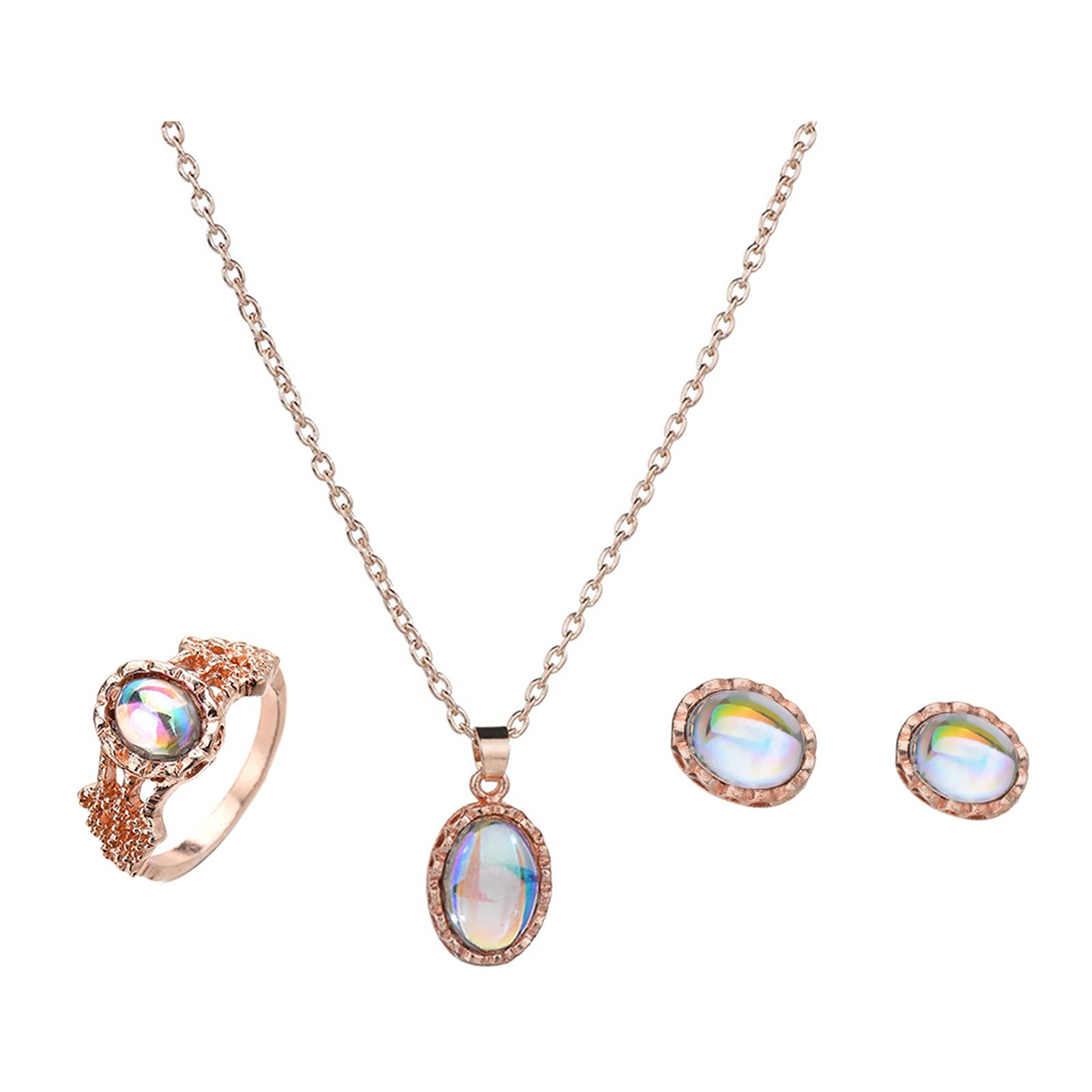 Girls Jewelry Set 10-12 Years - Necklace, Bracelet, Ring & Earrings - Zirconia Water Drop Pendant Bridal Jewelry for Women - Perfect for Weddings, Parties & Special Occasions (Set A, One Size)