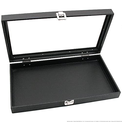 FindingKing Black Glass Top Jewelry Display Case with 24 Gem Jars - Perfect for Jewelry Store, Wedding Ring Showcase & Gift Box Presentation