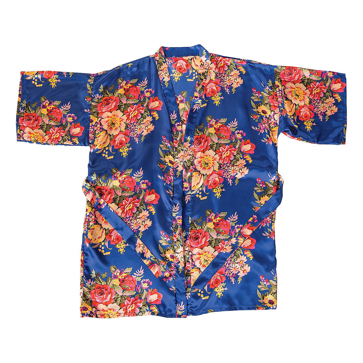 Navy Blue Floral Kimono Robe for Women - Soft Lightweight Bathrobe with Pockets - Perfect for Spa, Beach Cover-Up, and Lounging at Home