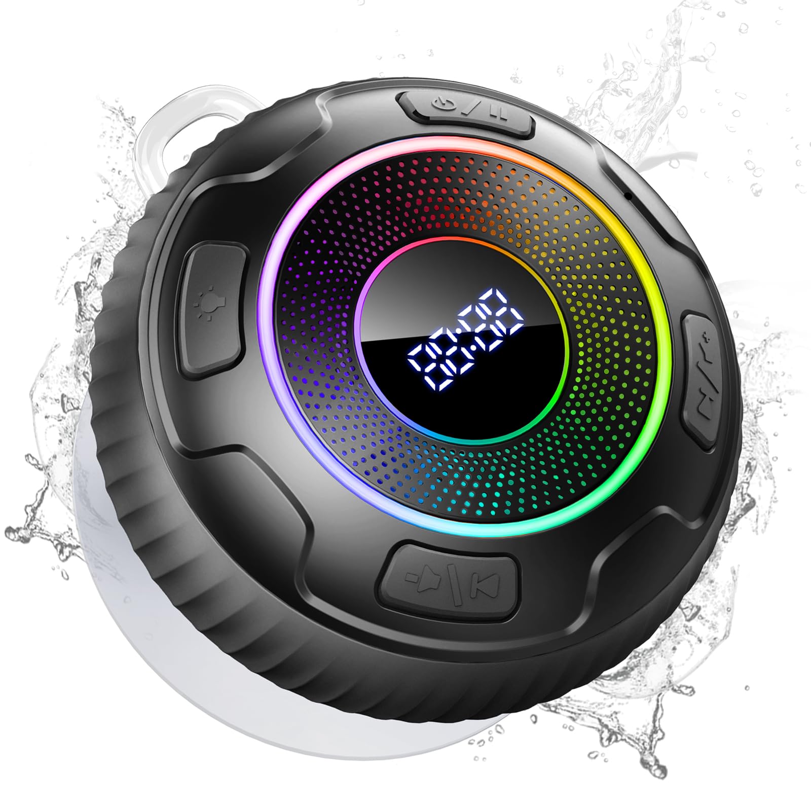 2024 Bluetooth Shower Speaker with LED Lights - IPX7 Waterproof Wireless Speaker, Bluetooth 5.3 Portable Speaker with 360° HD Sound, Suction Cup & Hands-Free Mic - Perfect for Bathroom, Pool, Beach & Outdoor Activities
