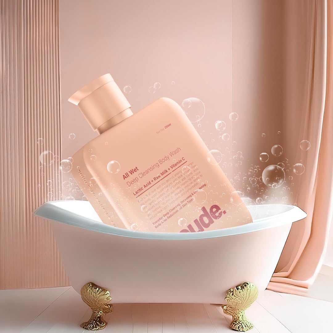 Neude All Wet 250ml De-Tan Body Wash with Milk, Lactic Acid & Vitamin C - Skin Brightening, Dark Spot & Pigmentation Reduction Shower Gel - Deep Cleansing for Dryness & Body Acne Prevention - For Men & Women - Perfect for Daily Skincare & Post-Sun Care Routine