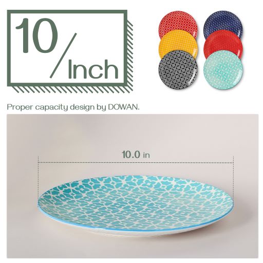 10 Inch Ceramic Dinner Plates - Set of 6, White Porcelain Plates for Everyday Dining, Restaurant & Home Use - Microwave & Dishwasher Safe