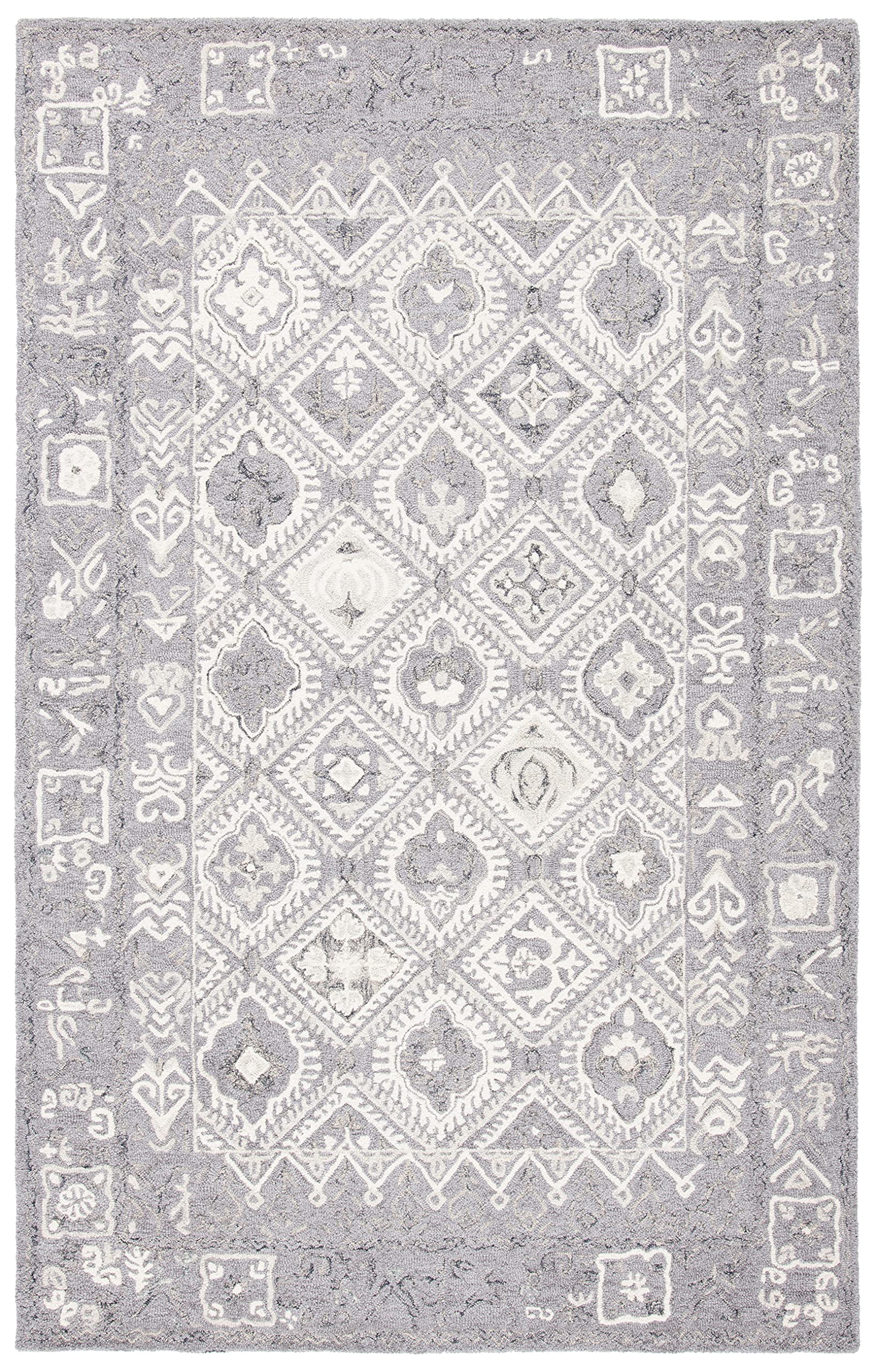 SAFAVIEH Micro-Loop Collection Handmade Cotton Area Rug 5' x 8' - Ivory & Grey (MLP517G) | Non-Slip Living Room Rug, Bedroom Carpet for High Traffic Areas | Perfect for Home Decor, Office & Dorm Room Flooring