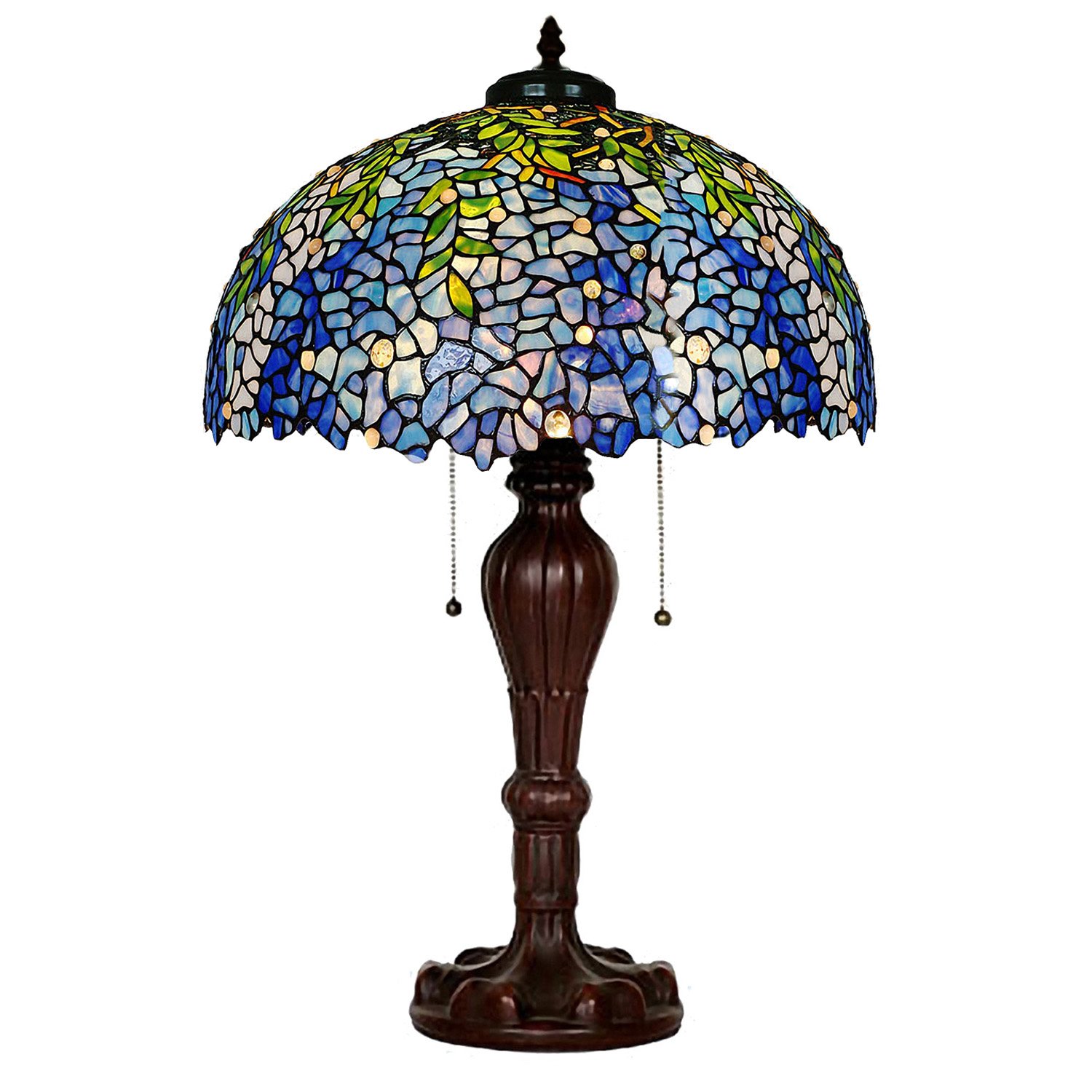 Tiffany Style Stained Glass Purple Wisteria Table Lamp - 16 Inch Handmade Zinc Alloy Base with Brown Round Shade | Elegant Home Decor for Living Room, Bedroom & Office Lighting