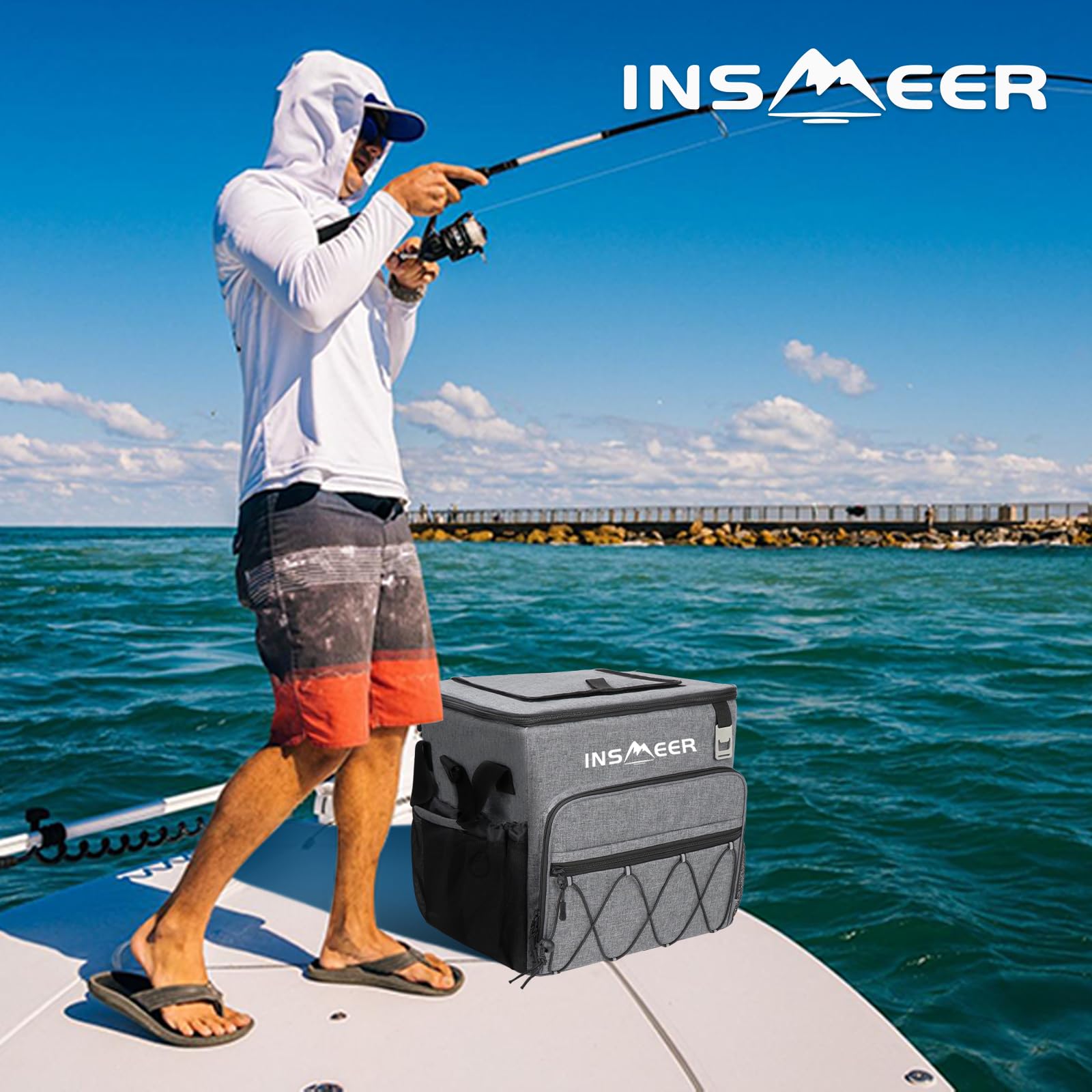 INSMEER 55 Can Collapsible Soft Cooler with Wheels & Handle - Leakproof Insulated Rolling Cooler Bag with All-Terrain Cart - Portable Large Travel Cooler for Beach, Camping, Picnics, Grocery Shopping, Tailgating & Outdoor Adventures