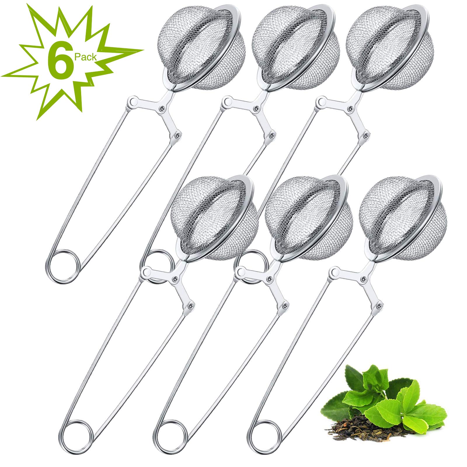 6 Pack Stainless Steel Snap Ball Tea Strainer with Long Handle - Perfect for Loose Tea Leaves, Herbs & Mulling Spices | Tea Ball Infuser & Filter for Hot/Cold Brewing | Ideal for Home, Office & Tea Parties