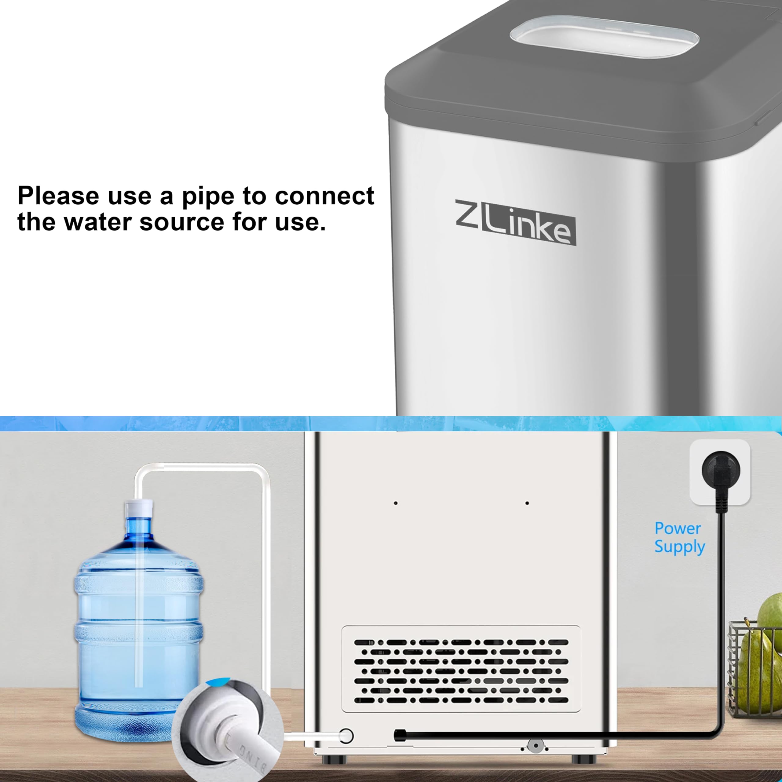 Portable Countertop Ice Maker Machine - 44Lbs/24H, Self-Cleaning, Makes 24 Ice Cubes in 15 Mins - Compact Ice Maker with Scoop & Basket for Home, Kitchen, Office, Bar, RV & Outdoor Parties