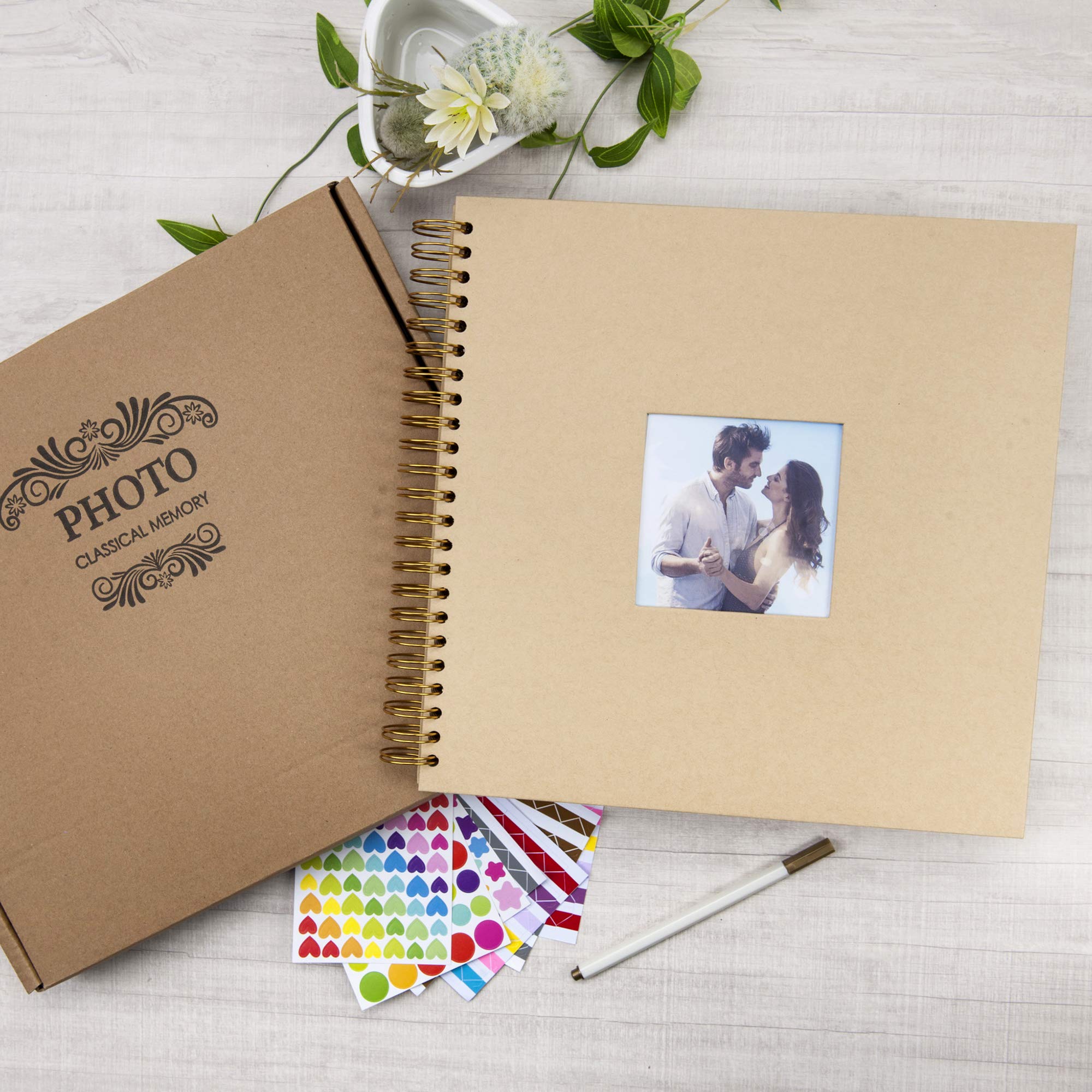 12x12 Inch Large DIY Scrapbook Photo Album with Window Cover - 80 Pages Craft Paper Memory Book for Wedding, Anniversary, Travel & Baby - Brown - Perfect for Scrapbooking, Gift Giving & Photo Preservation