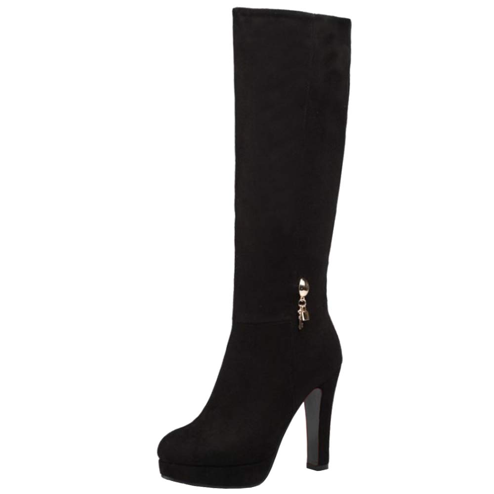 Scaruki Women's Elegant Mid-Calf Boots with Block Heels & Platform - Stylish Fall/Winter Fashion for Office, Party & Date Night Outfits