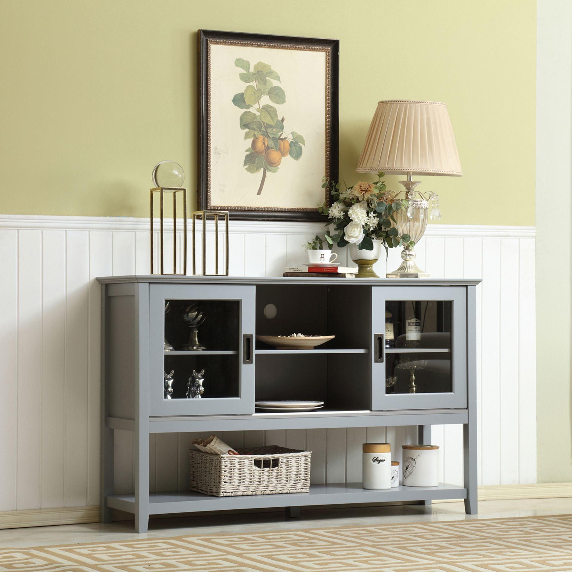 Gray MDF Console Cabinet with Sliding Door - Modern Entryway Storage for Hallway, Living Room & Bedroom Organization