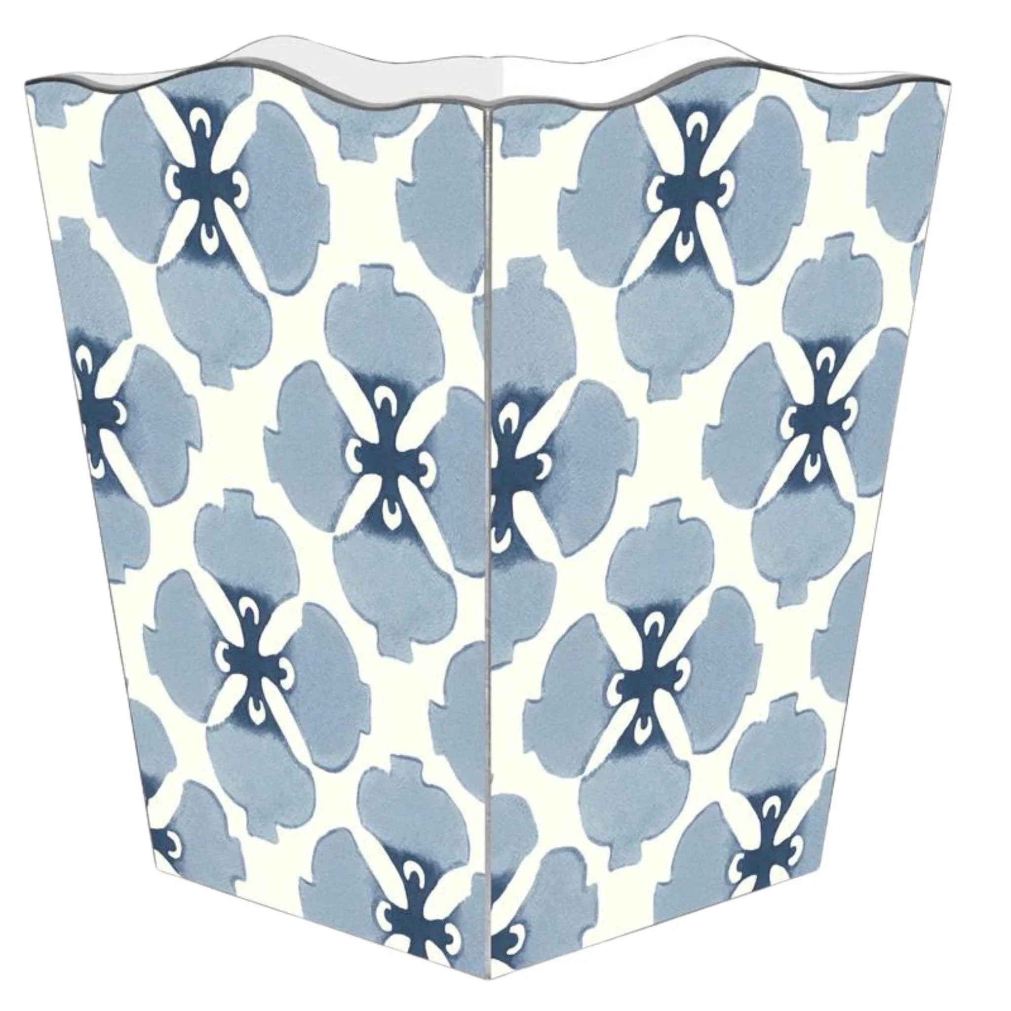 Allison Blue Decoupage Wastebasket with Optional Tissue Box Cover - Elegant Trash Can for Bathroom, Bedroom & Office Decor - Perfect for Home Organization & Gift Giving