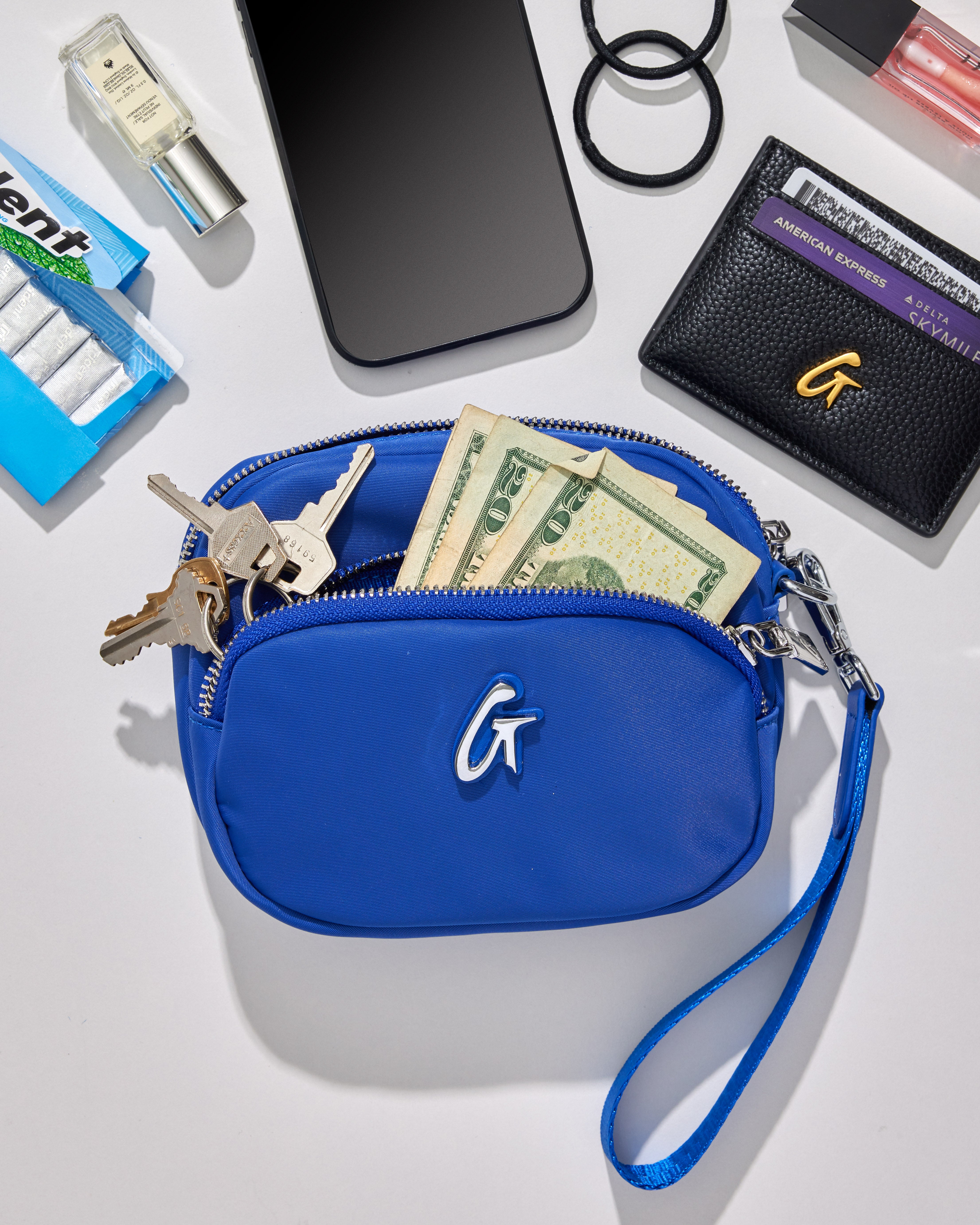 Premium Nylon Double Zip Wristlet Wallet - Stylish Blue Crossbody Clutch for Women | Perfect for Travel, Shopping & Everyday Use