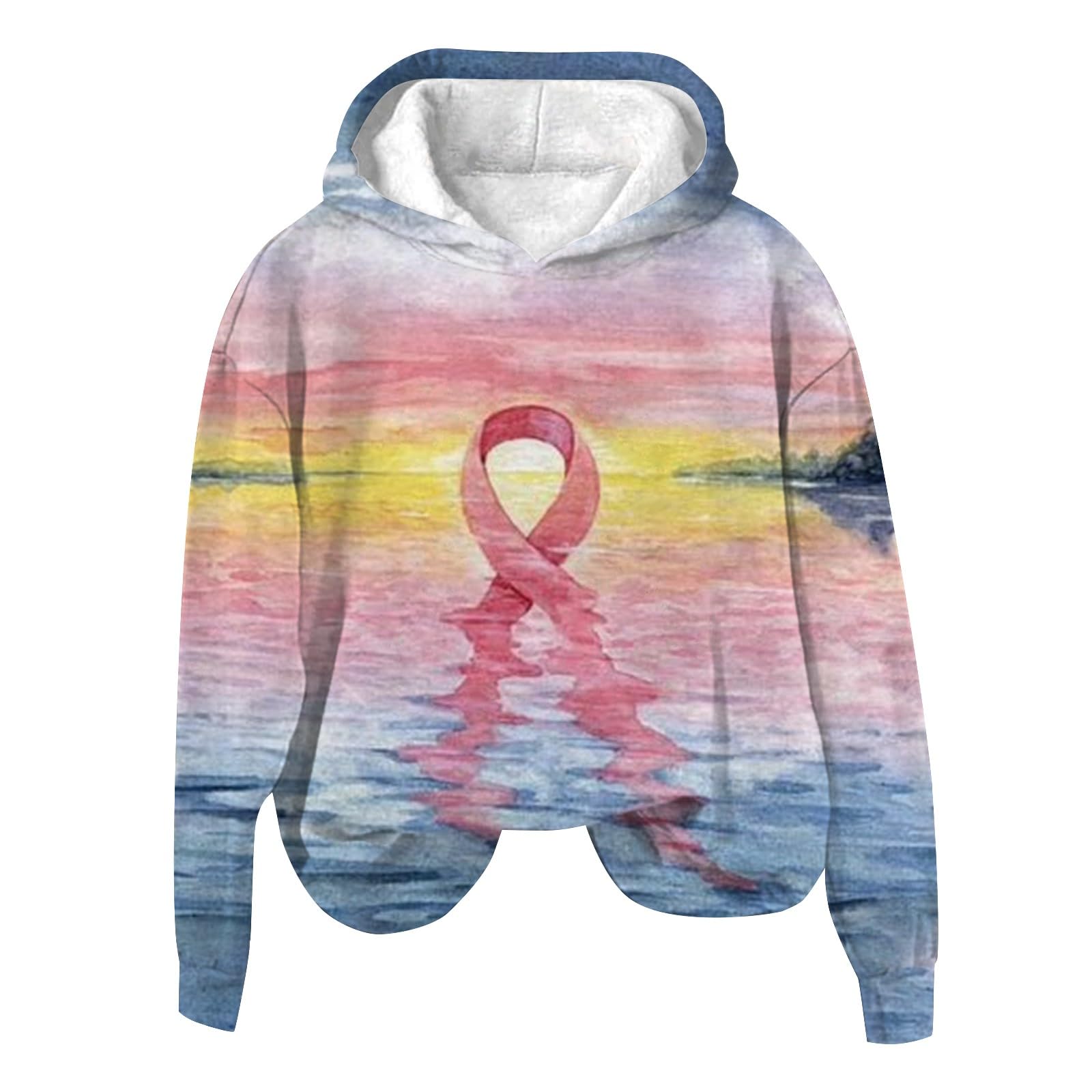 Women's Long Sleeve Breast Cancer Awareness Hoodie with Pink Ribbon Design - Comfortable Supportive Sweatshirt for Survivors, Fundraisers & Awareness Events