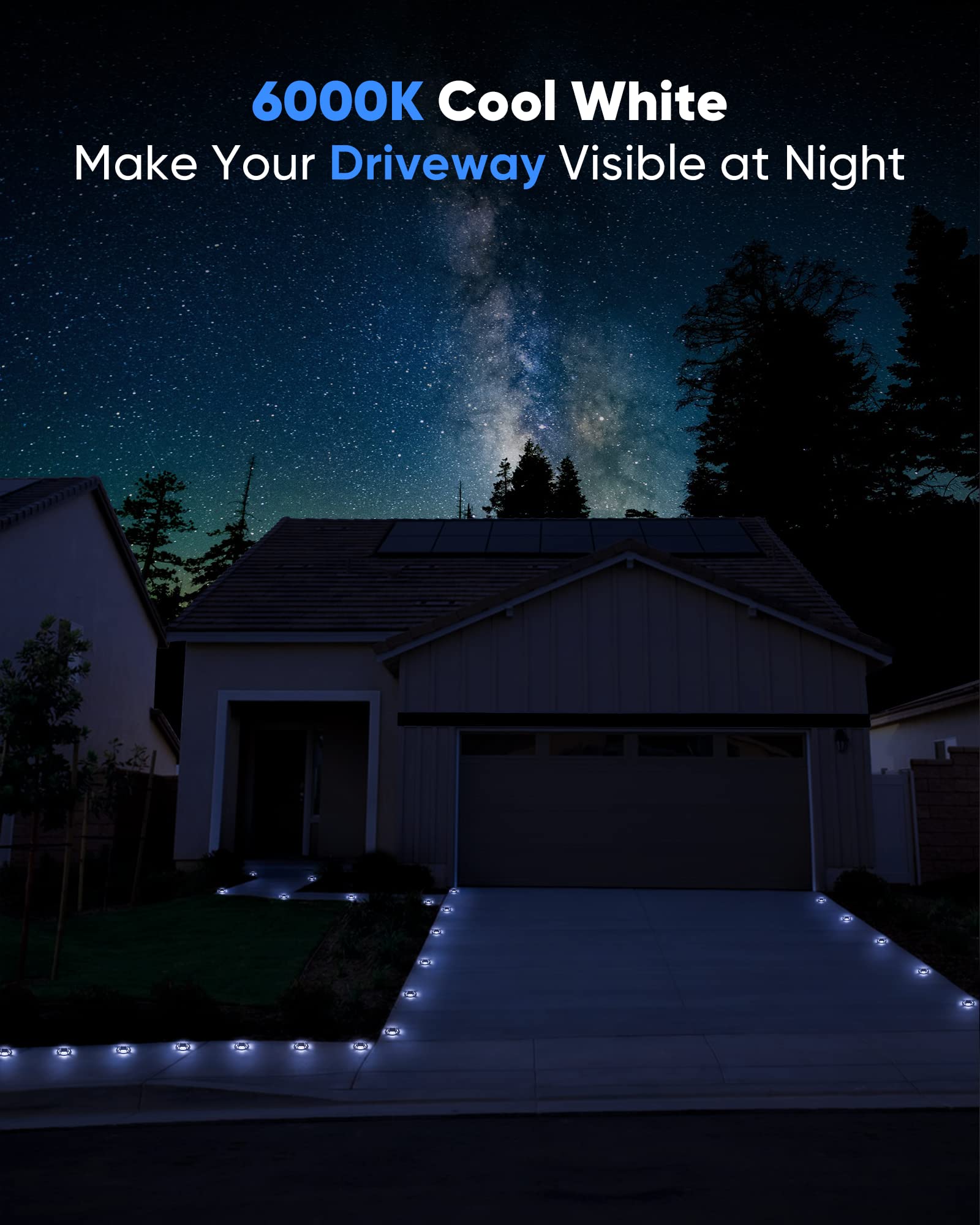 JACKYLED 12-Pack Solar Driveway Marker Lights - Outdoor Waterproof 12 LED Solar Powered Lights for Boat Dock, Deck, Garden, Walkway, Stairs - IP68 Waterproof Road Studs (Cool White) | Perfect for Pathway Lighting, Landscape Accents & Nighttime Safety