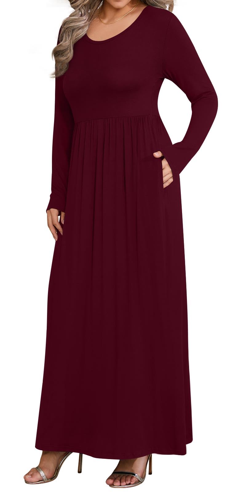 BISHUIGE Women's Plus Size Casual Long Sleeve Maxi Dress with Pockets (XL-6XL) - Comfortable & Stylish for Everyday Wear, Office, Church & Special Occasions