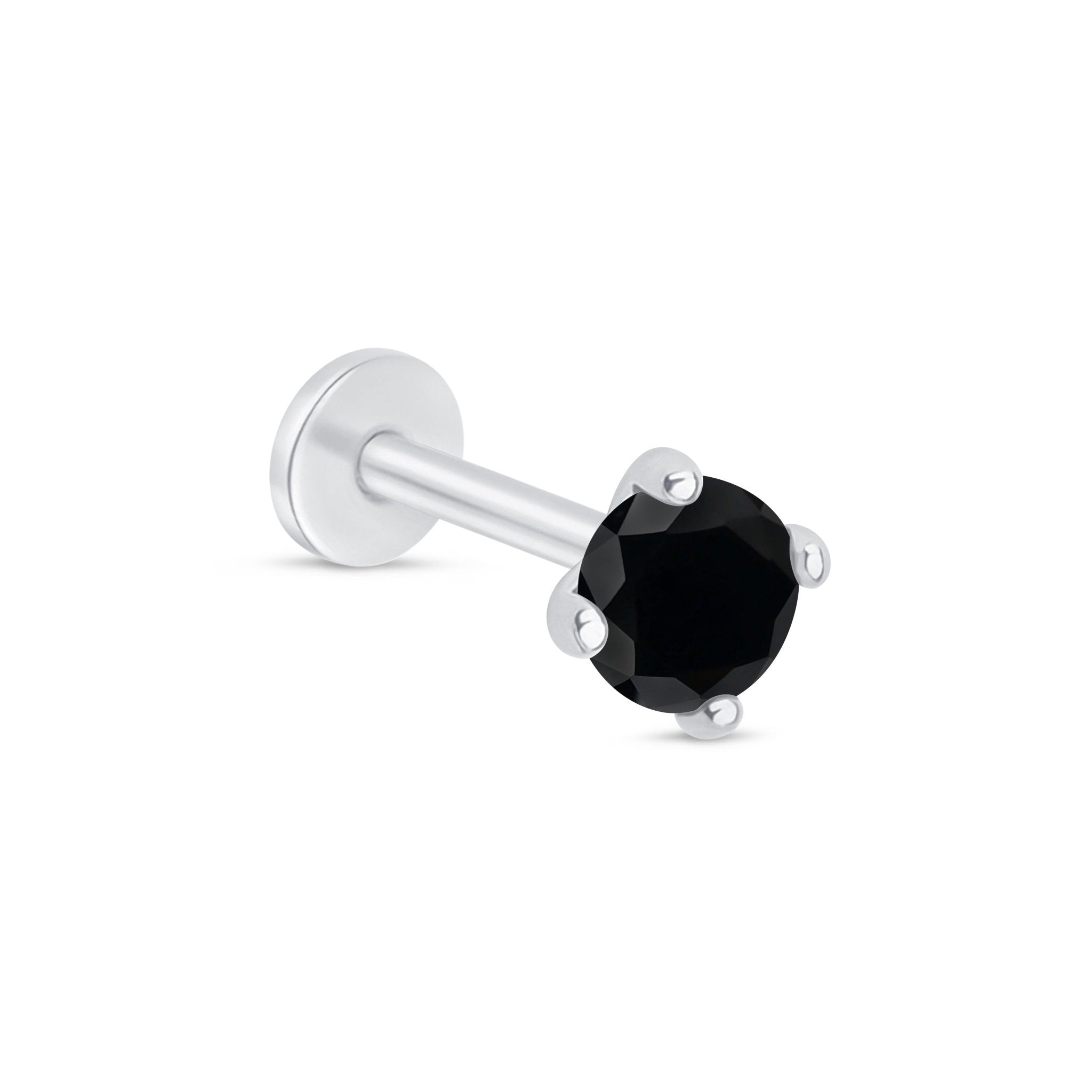 14k White Gold Black Diamond Cartilage Flat Back Stud Earrings - Perfect for Daily Wear, Parties & Special Occasions