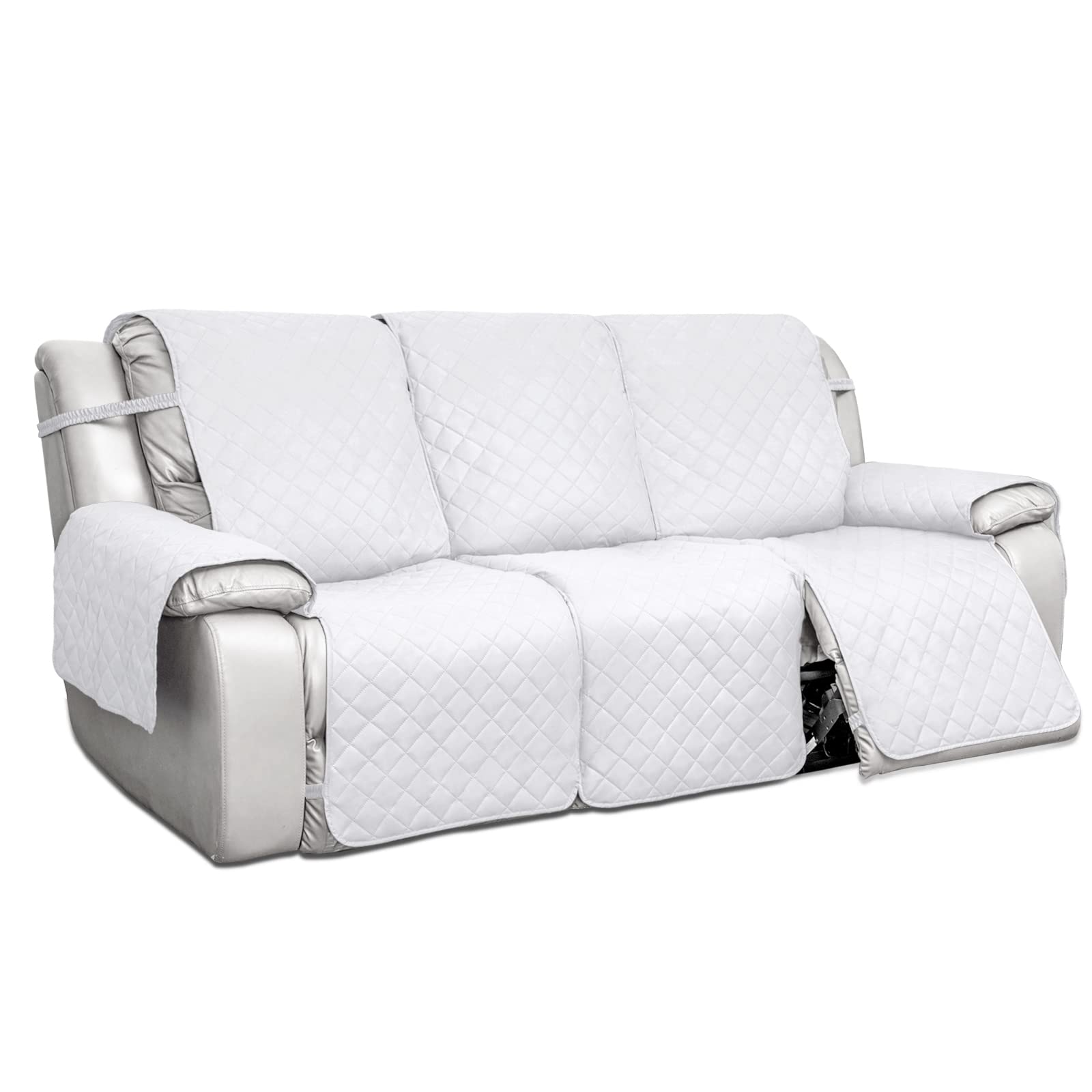 PureFit Waterproof Reversible 3-Seater Recliner Sofa Cover - Non-Slip Split Design for Reclining Couches, Washable Furniture Protector for Pets & Kids (White/White) | Perfect for Living Rooms, Family Gatherings & Pet-Friendly Homes