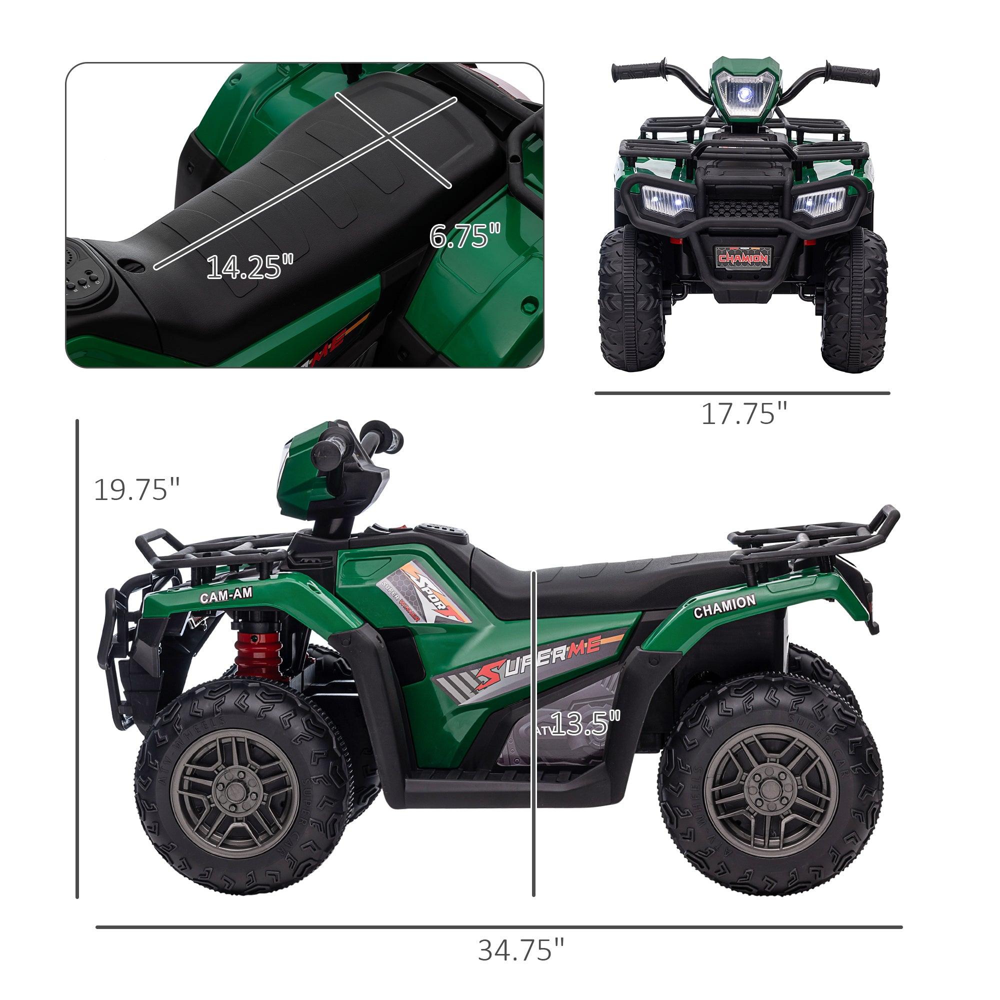 12V Kids Electric ATV Battery Powered Ride-On Car with AUX Port & USB, Durable Wear-Resistant Tires, Green 4-Wheeler for Boys & Girls - Perfect for Backyard Play, Outdoor Adventures & Birthday Gifts