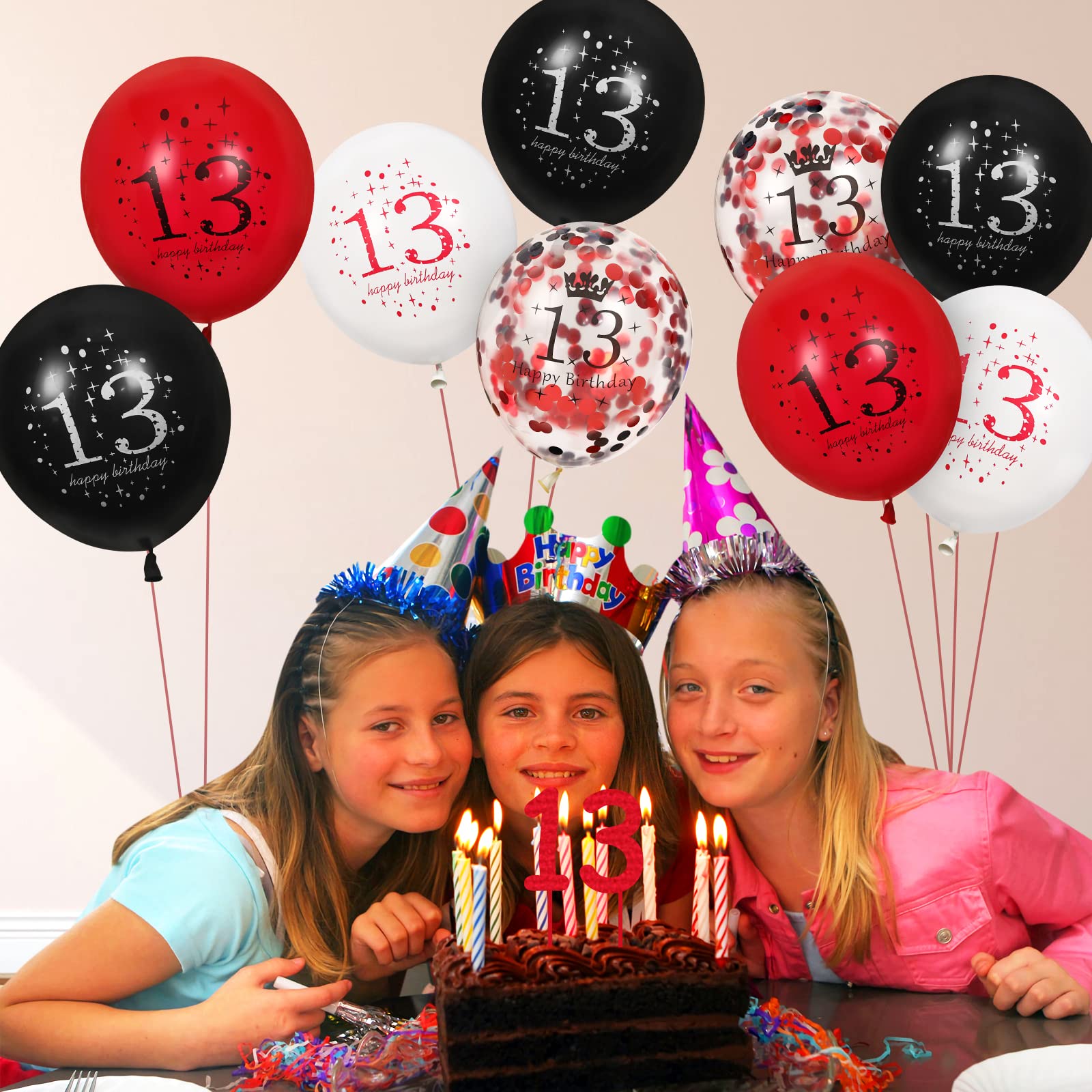 13th Birthday Latex Balloons Set - 16Pcs Red & Black Happy Birthday Party Decorations for Girls & Boys - Perfect for 13th Birthday Parties, Teen Celebrations & Milestone Decorations