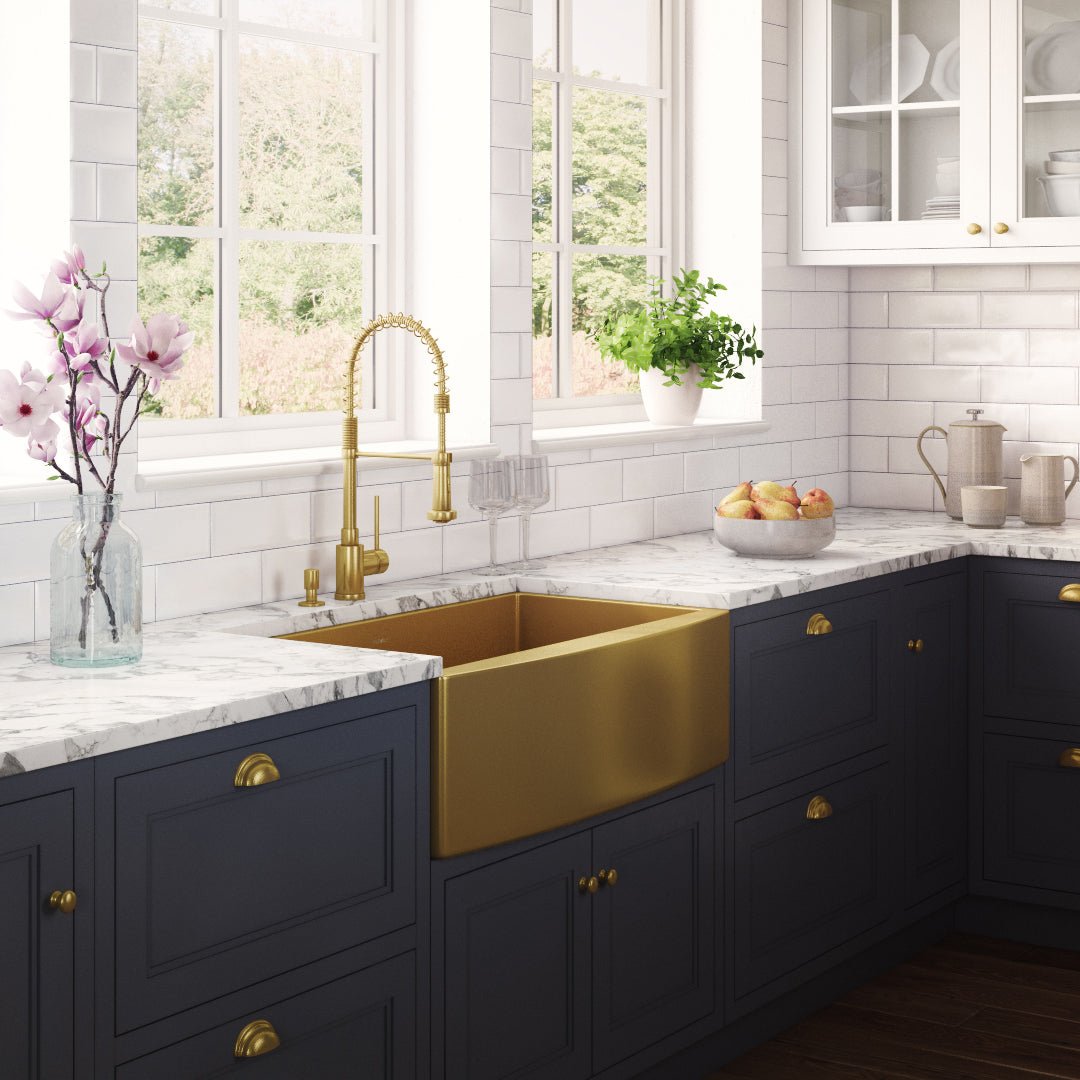33 Inch Apron Front Farmhouse Kitchen Sink - Brass Tone Matte Gold Stainless Steel Single Bowl Sink for Rustic & Modern Kitchens | Perfect for Cooking, Washing Dishes & Food Prep