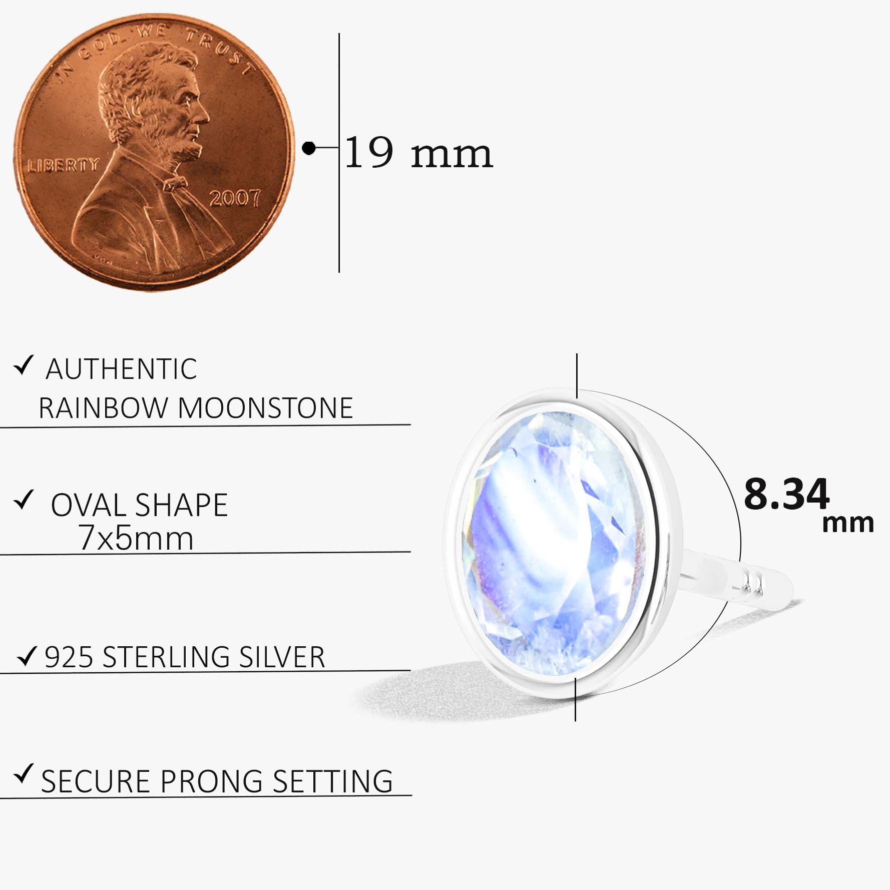Natural Rainbow Moonstone Oval Stud Earrings for Women - Sterling Silver 925 Hypoallergenic Jewelry - Perfect for Gifts, Weddings & Everyday Elegance