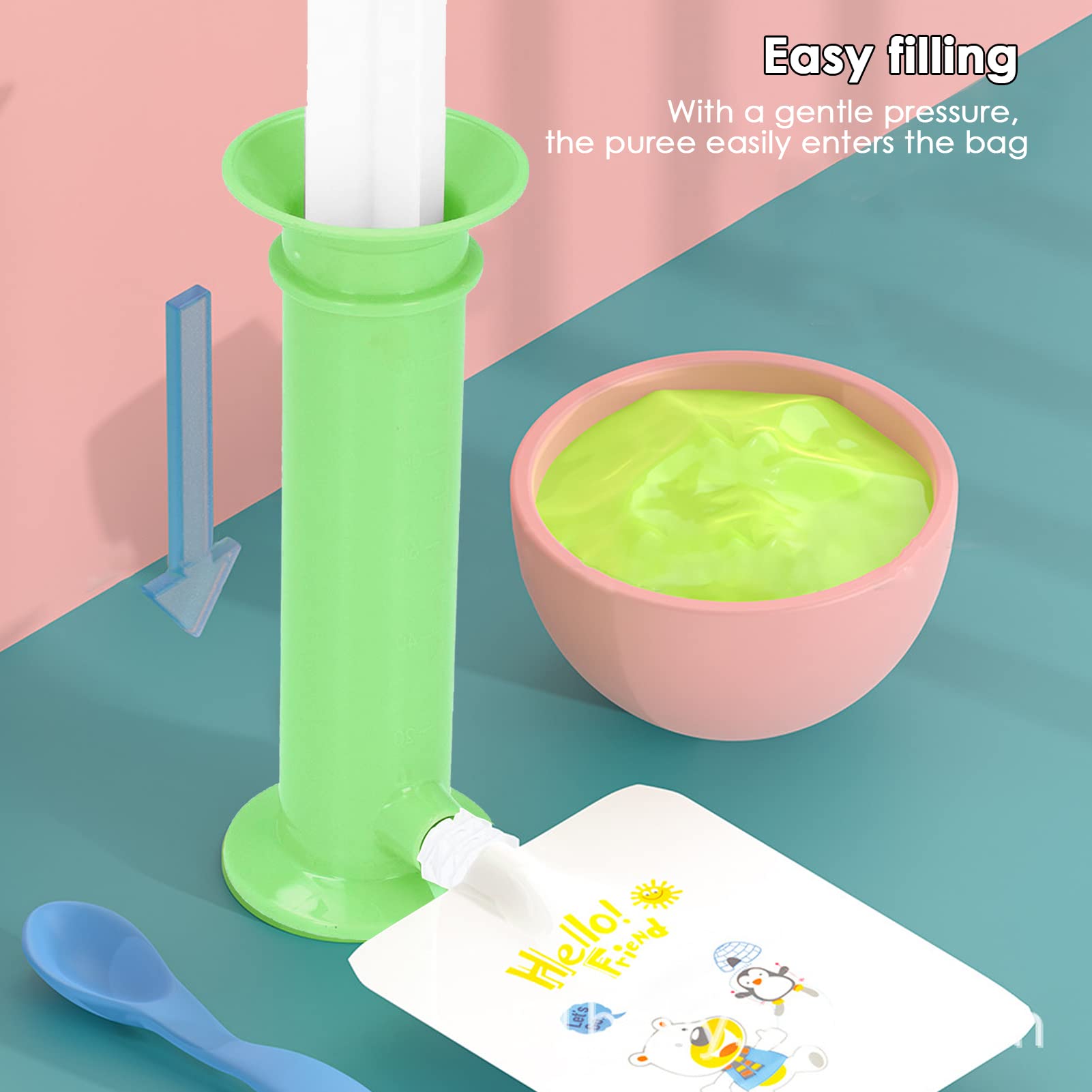 Organic Baby Food Pouch Filler Kit - 7-Piece Reusable Puree Squeeze Pouches for Toddlers & Kids | BPA-Free, Easy Fill & Clean | Perfect for Homemade Baby Food, Snacks & On-the-Go Meals (Green)