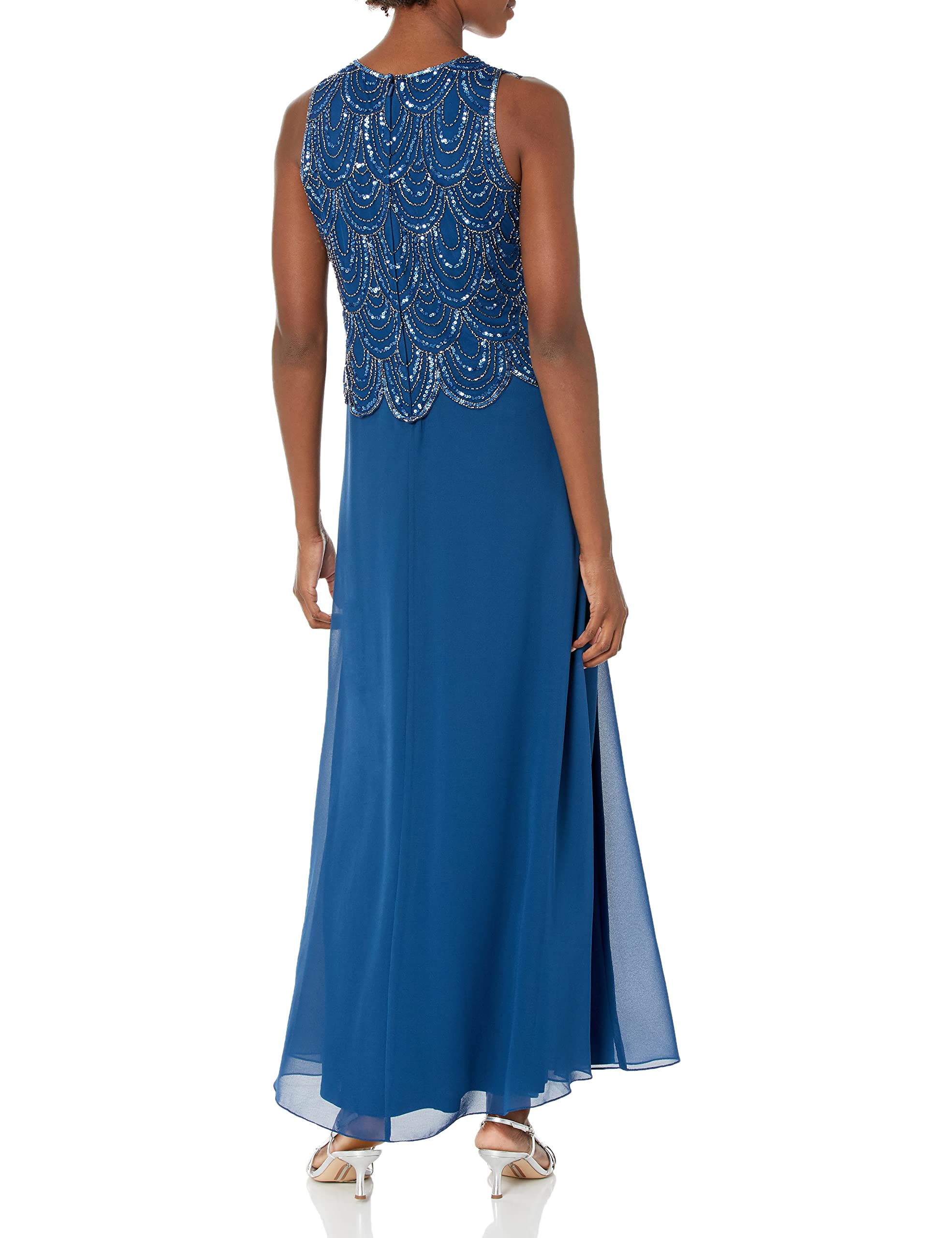 J Kara Women's Plus Size Sleeveless Beaded Maxi Dress with Detachable Scarf - Elegant Evening Gown for Weddings, Parties & Special Occasions