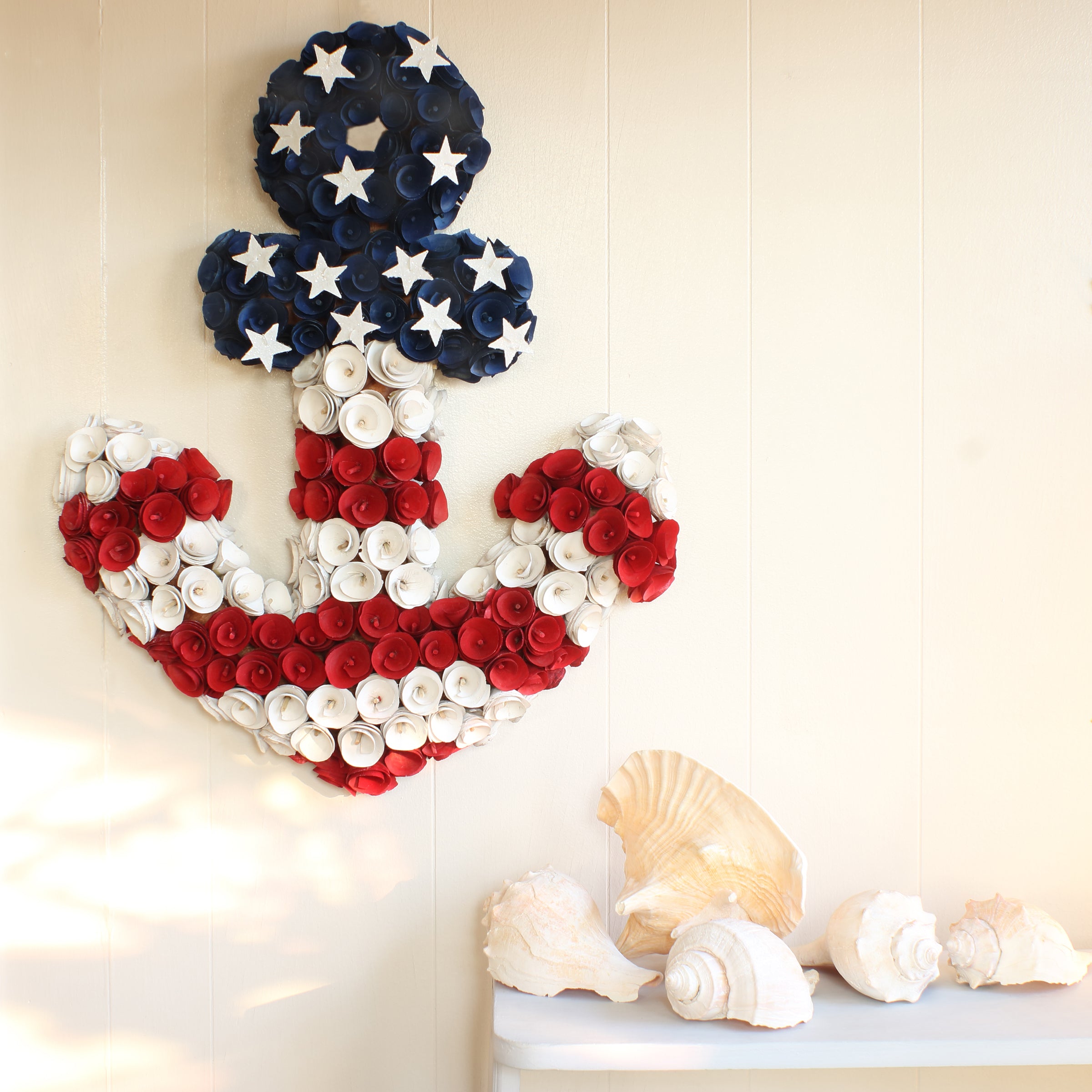 20 Inch Patriotic Wreath - Blue Cross Design with Red White and Blue Flowers & White Stars - Perfect for Memorial Day, 4th of July Decorations and Front Door Welcome Decor