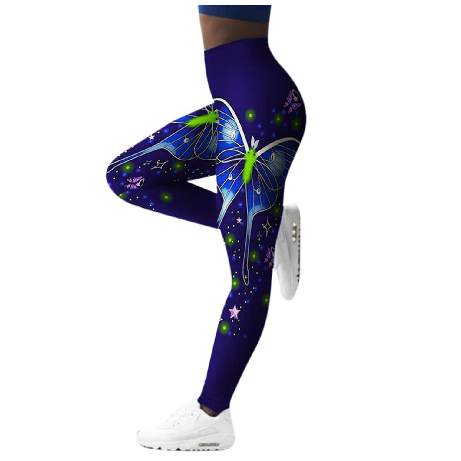 **Women's High Waist Yoga Pants with Butterfly Print – Slim Fit Workout Leggings for Running, Gym & Casual Wear**
