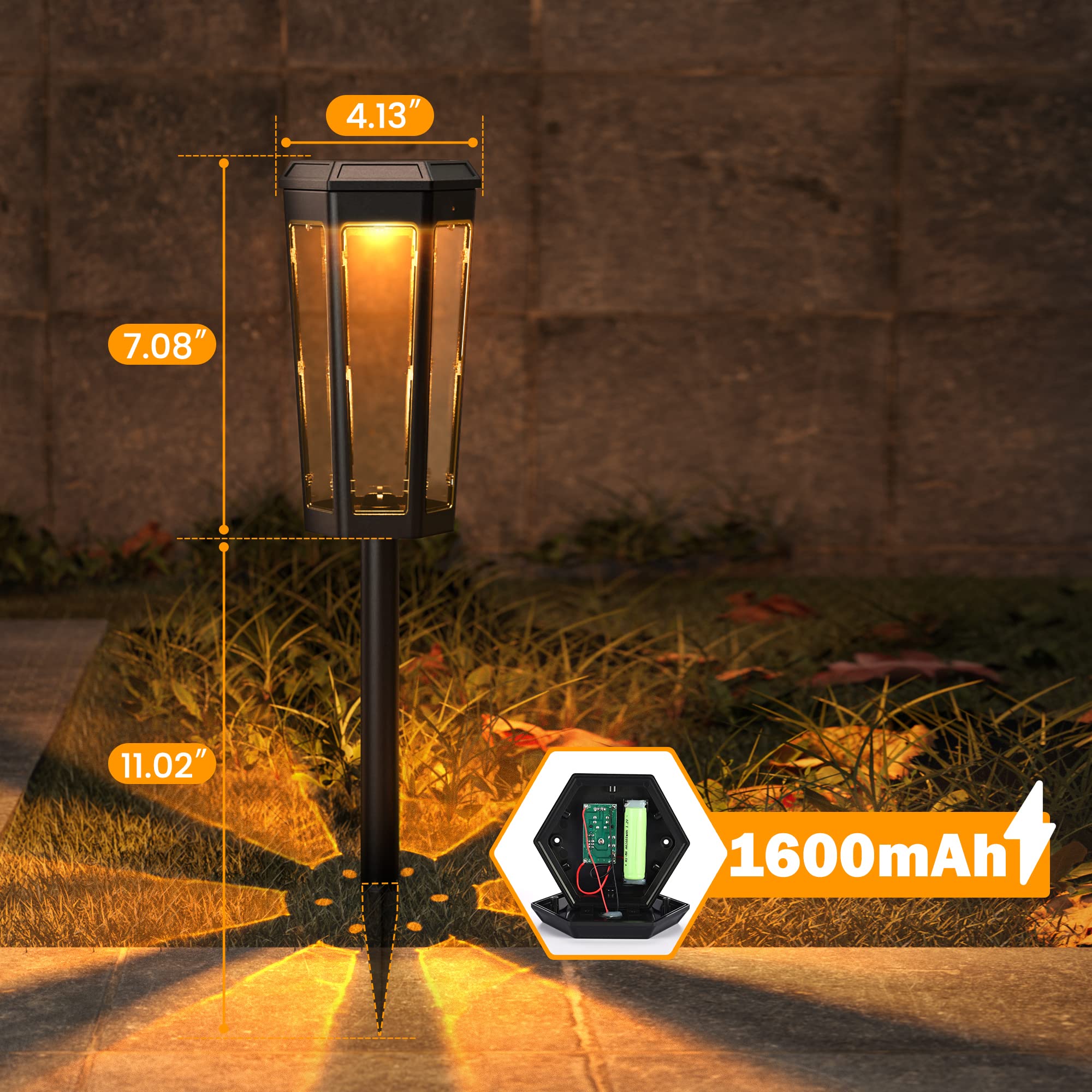 JACKYLED Solar Pathway Lights 6 Pack - 60LM Warm White & RGB Color Changing Outdoor Solar Lights with 1600mAh Battery for Garden, Lawn, Yard, Walkway, Patio - Perfect for Landscape Lighting & Nighttime Safety