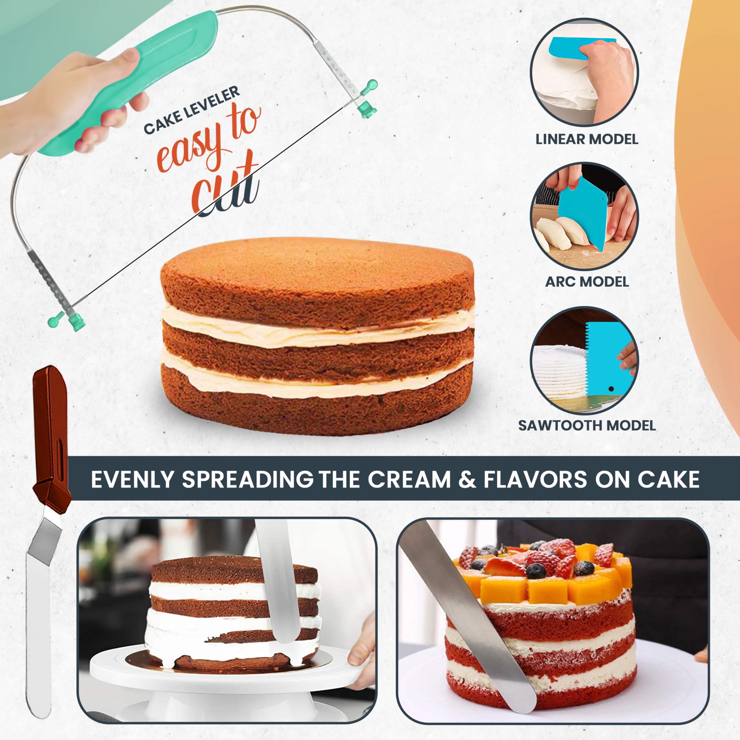 133-Piece Round Cake Baking Set with Non-Stick 8-Inch Cake Pans (3-Pack), Icing Tips, Leveler & Spatula - Complete Cake Decorating Kit for Home Bakers, Perfect Baking Supplies Gift with Free eBook - Ideal for Birthday Cakes, Wedding Desserts & Holiday Baking