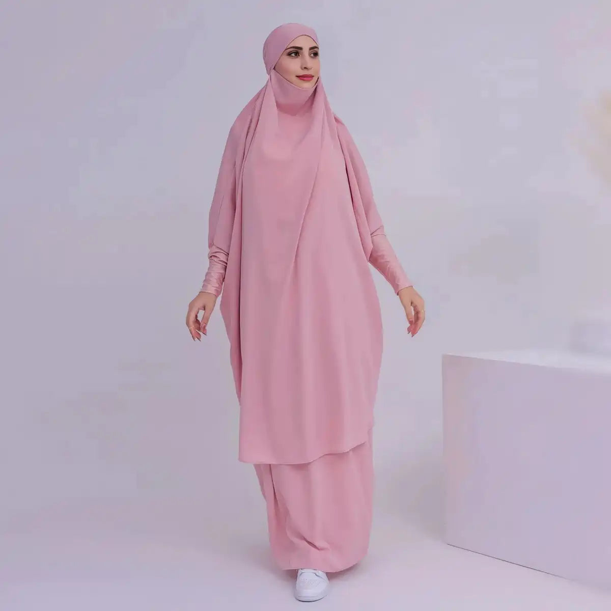 2-Piece Islamic Prayer Abaya Dress Set with Tops & Skirt - Modest Muslim Women's Jilbab Outfit for Prayer, Mosque & Daily Wear #25423