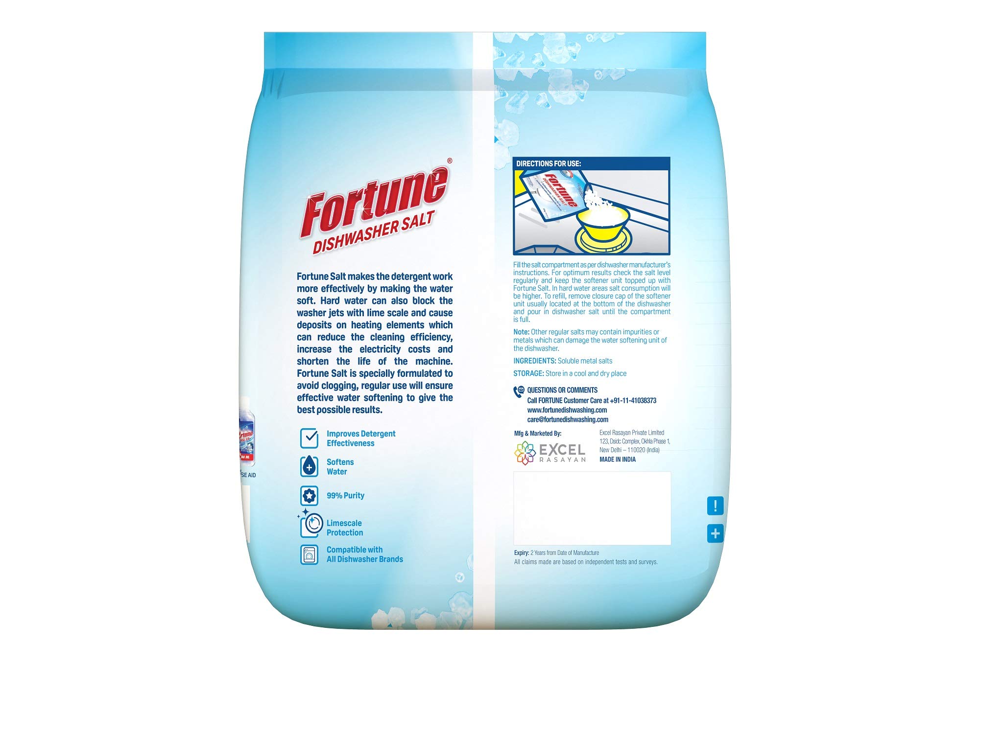 Fortune Dishwasher Active Salt 2 Kg (3 Pack) - Universal for All Dishwasher Brands - Perfect for Hard Water Areas & Spotless Dishwashing Results