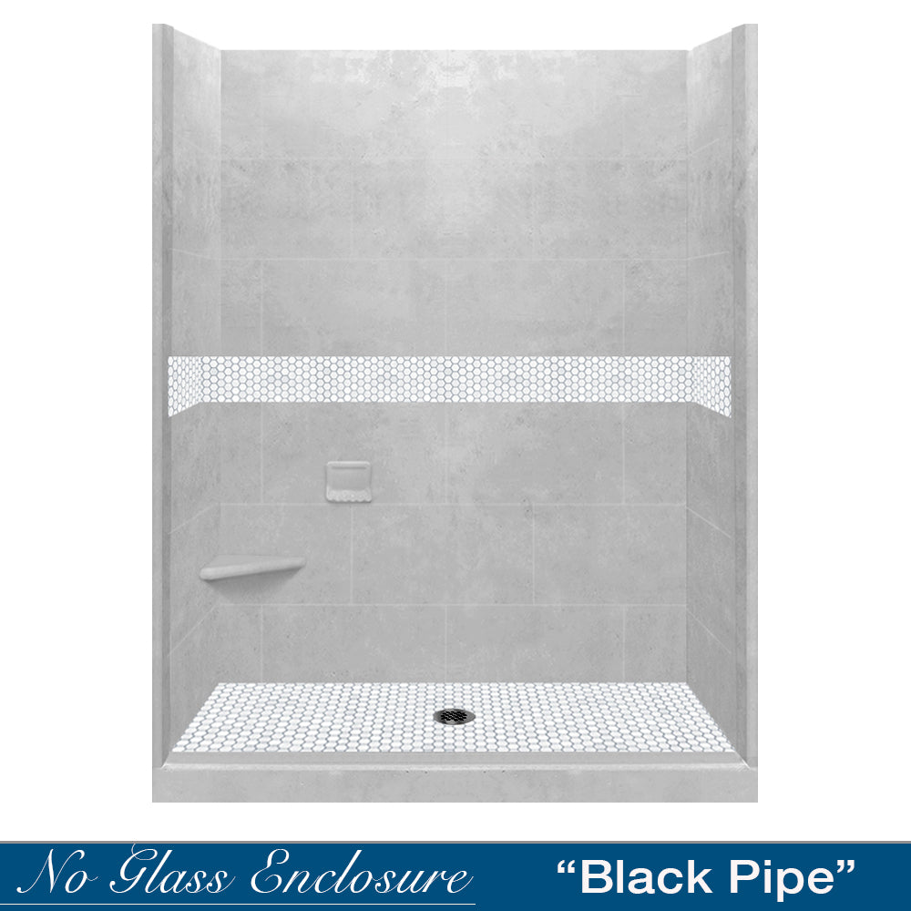 60 Alcove Portland Cement Sistine Stone & Pearl Hex Mosaic Tile - DIY Shower Remodel Kit for Bathroom, Kitchen Backsplash & Flooring Accent