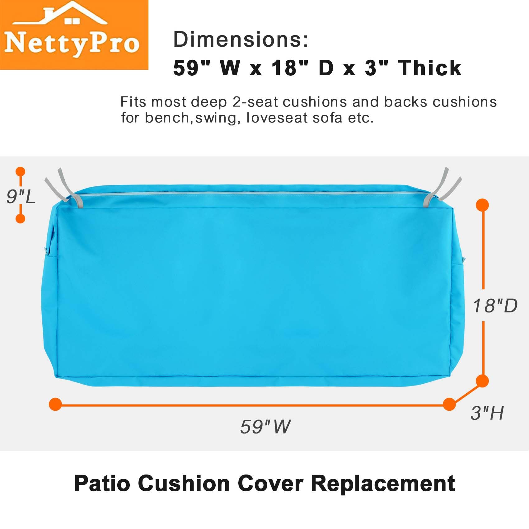 NettyPro 59-Inch Outdoor Patio Bench Swing Loveseat Cushion Covers - Water Resistant & UV Protection Slipcovers with Zipper - Perfect Replacement Covers for Garden, Backyard, Poolside & Patio Furniture