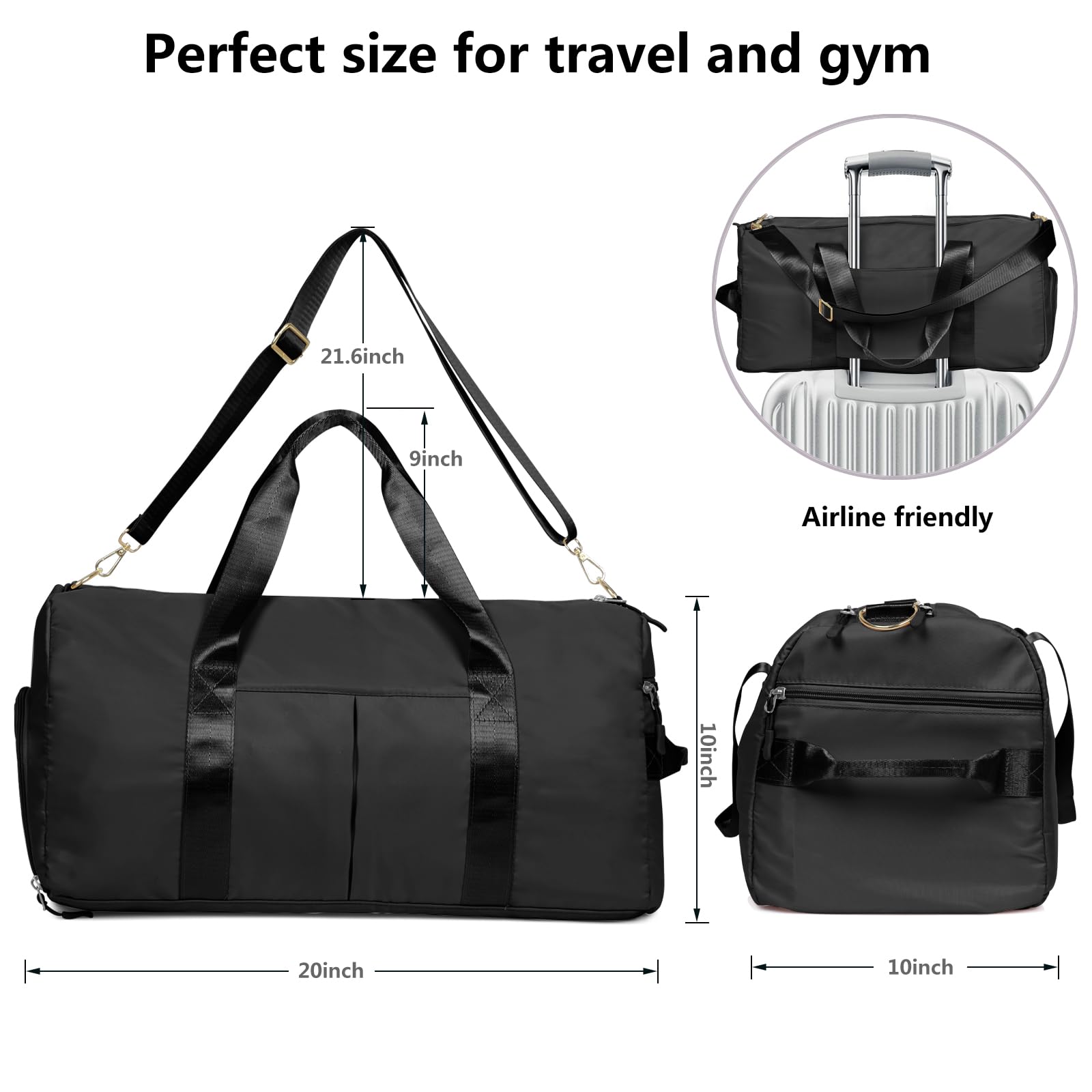 MABROUC Women's Duffle Bag - Large Sports Gym Bag with Wet Pocket & Shoe Compartment - Waterproof Travel Duffel for Overnight Trips, Workout, Yoga & Weekend Getaways