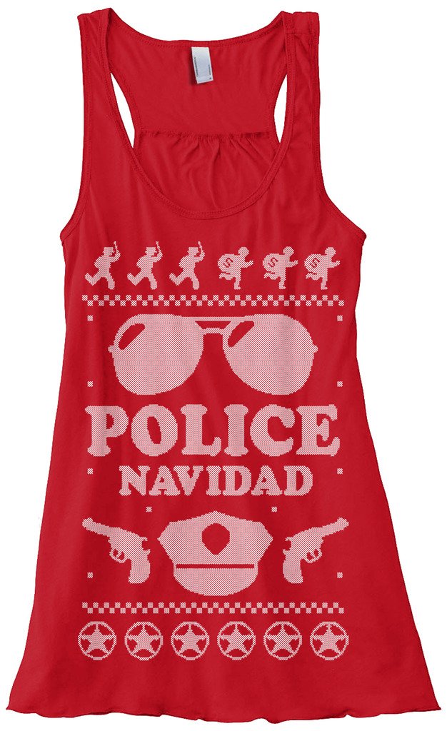 Threadrock Women's Police Christmas Ugly Sweater Flowy Racerback Tank Top - Festive Holiday Party Outfit & Funny Costume for Xmas Gatherings