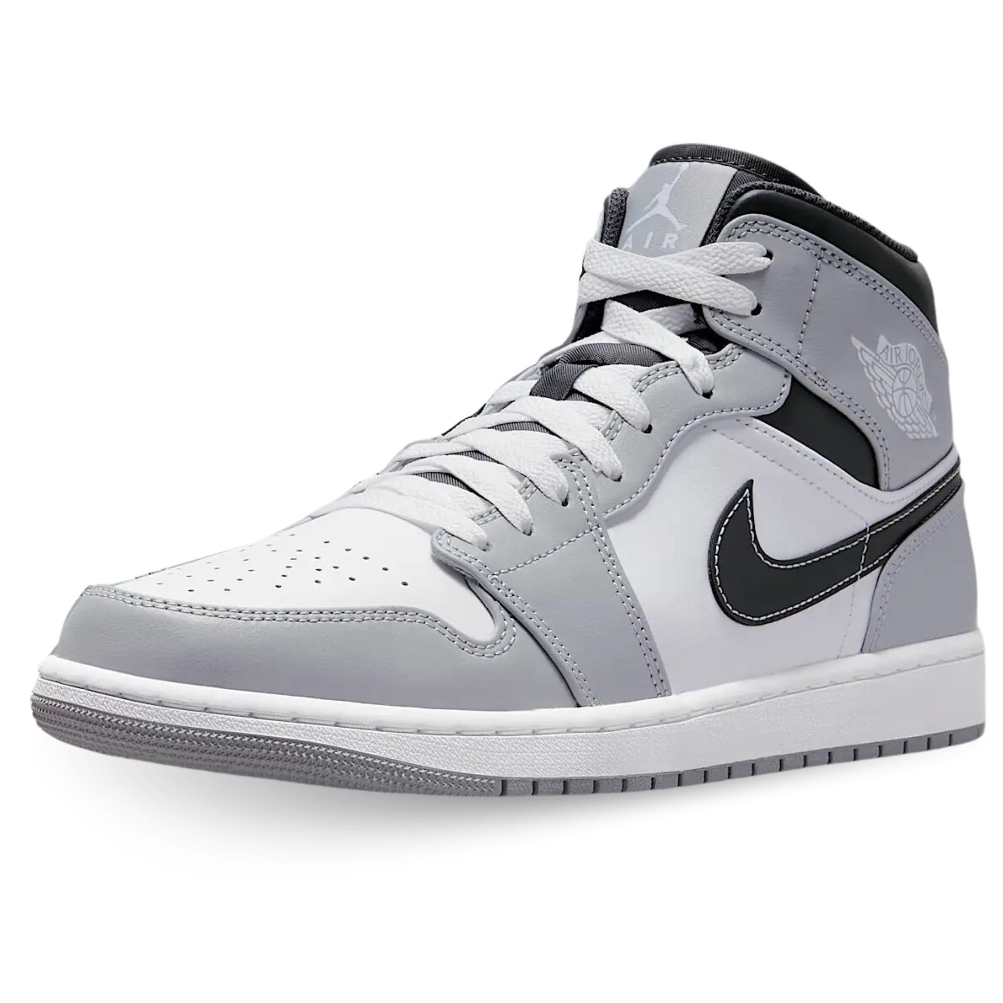 Nike Men's Air Jordan 1 Mid Basketball Shoes - Gray/White - Size 8 US - Comfortable Sneakers for Casual Wear, Gym & Street Fashion