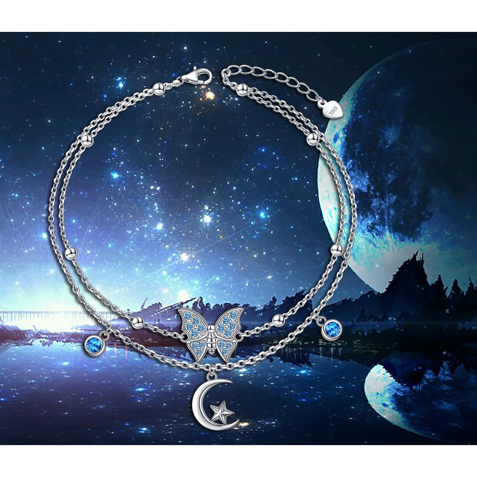 HOOHWE Sterling Silver Ankle Bracelets for Women - Adjustable Double Layered Anklet Beach Jewelry Gift for Teens & Girls | Perfect for Summer Vacations, Weddings, and Boho Fashion Accessories