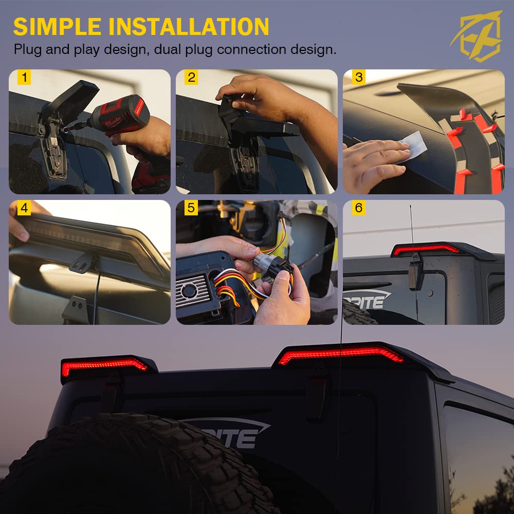 Xprite High Mount LED Brake Lights with Turn Signal & Reverse Light - Compatible with Jeep Wrangler JK JKU 2007-2018 - Easy Installation Roof Tail Lights - 2PCS Set - Perfect for Off-Roading & Night Driving Safety