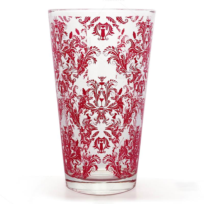BarConic® 16oz Pink Cocktail Mixing Glass - Elegant Damask Pattern Barware for Home Bartending & Cocktail Parties | Perfect for Mojitos, Margaritas & Craft Cocktails