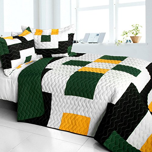 3-Piece Vermicelli Quilted Patchwork Bedding Set - Full & Queen Size - Colorful Bohemian Style - Perfect for Cozy Bedrooms, Guest Rooms & Dorm Decor