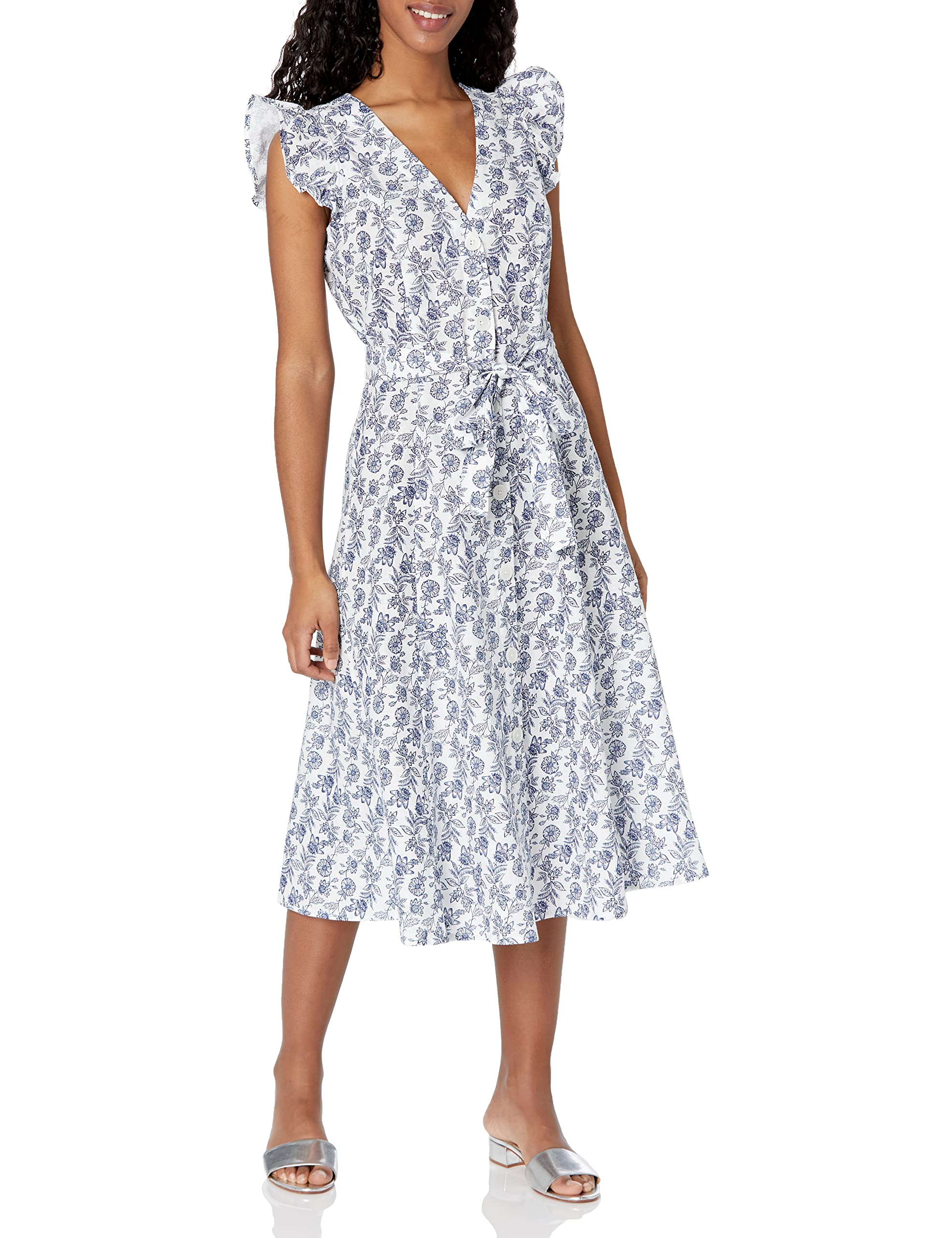 Tommy Hilfiger Women's Floral Print Flutter Sleeve Dress - Casual Summer Dress for Beach, Party & Date Night
