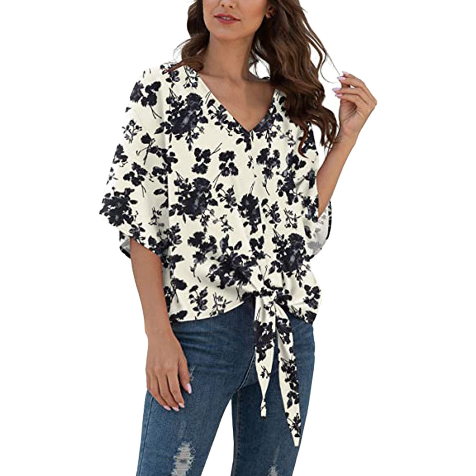 Women's Casual V-Neck Print Tunic Top - Half Sleeve Loose Blouse for Summer | Cute Fashion Shirts & Tops for Women | Perfect for Office, Dating & Vacation Outfits