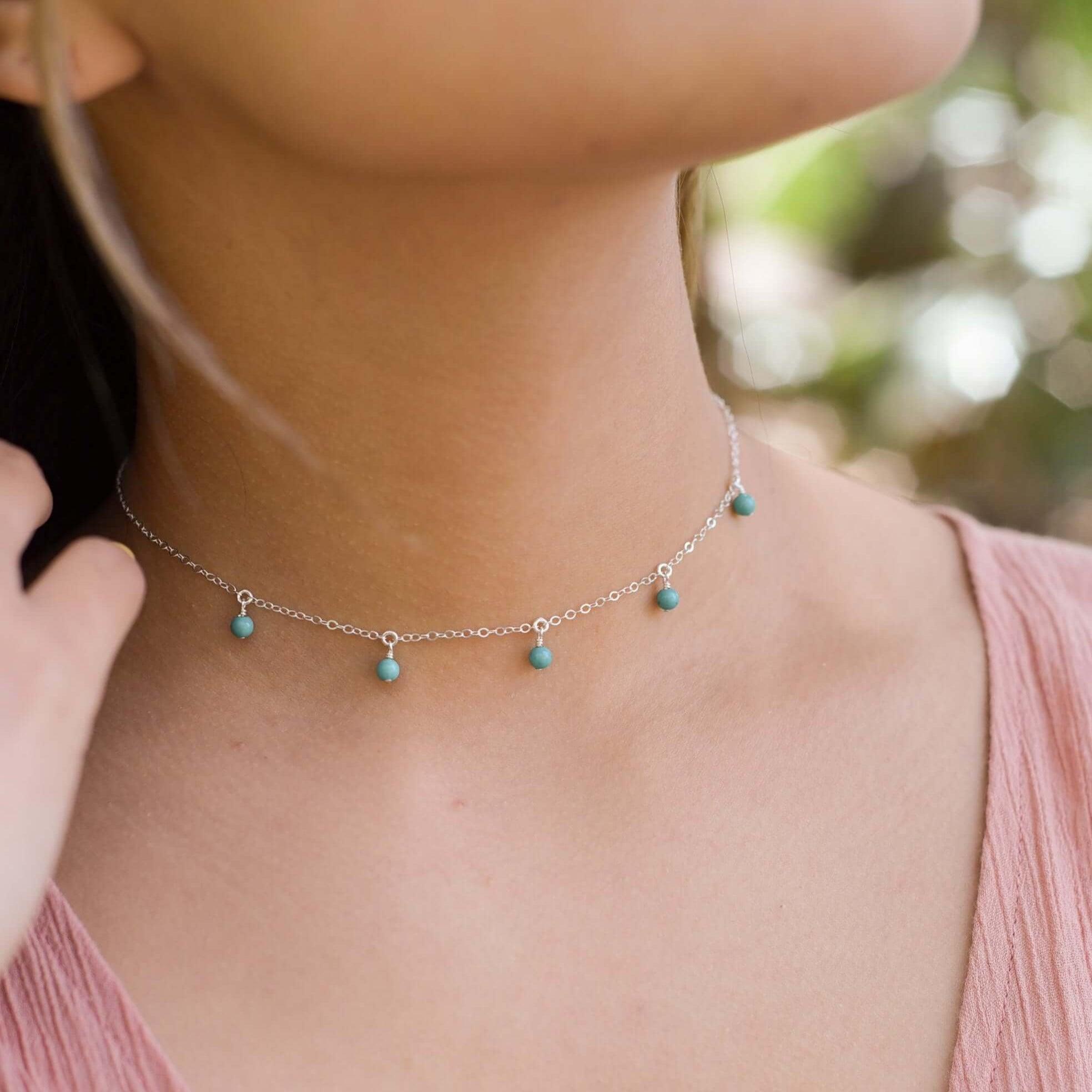 Elegant Turquoise Bead Drop Choker Necklace | Bohemian Jewelry for Women | Perfect for Festivals, Weddings & Boho Fashion